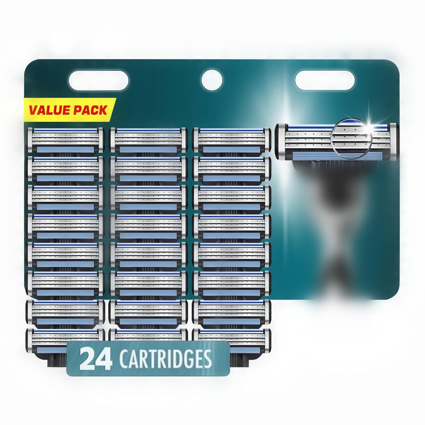 Razor Refills for Men - 24 Count 3-Blade Shaving Blades with Dual Lubrication | Compatible with Mach3 Handles