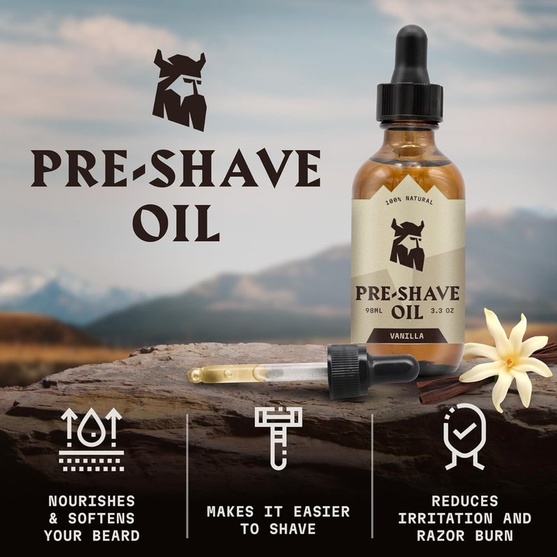 Striking Viking Pre-Shave Oil for Men - 3.3 fl oz, Pack of 1, Vanilla - Smooth Glide & Safety Razor Protection - Fast-Absorbing Formula for Electric Razor - Travel-Friendly Face Shaving Oil