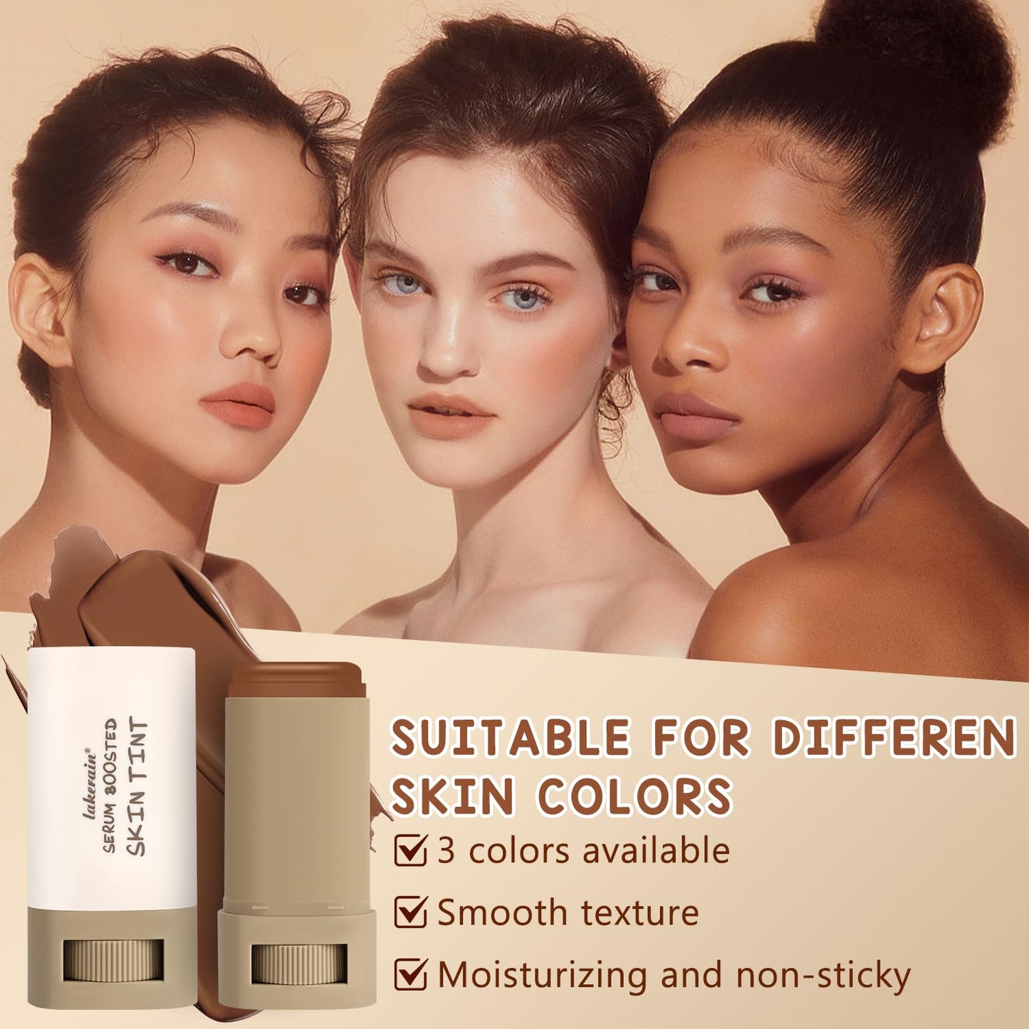 Foundation Stick - Tinted Moisturizing Serum for Natural Makeup | Boosted Skin Tint, 18g (03)