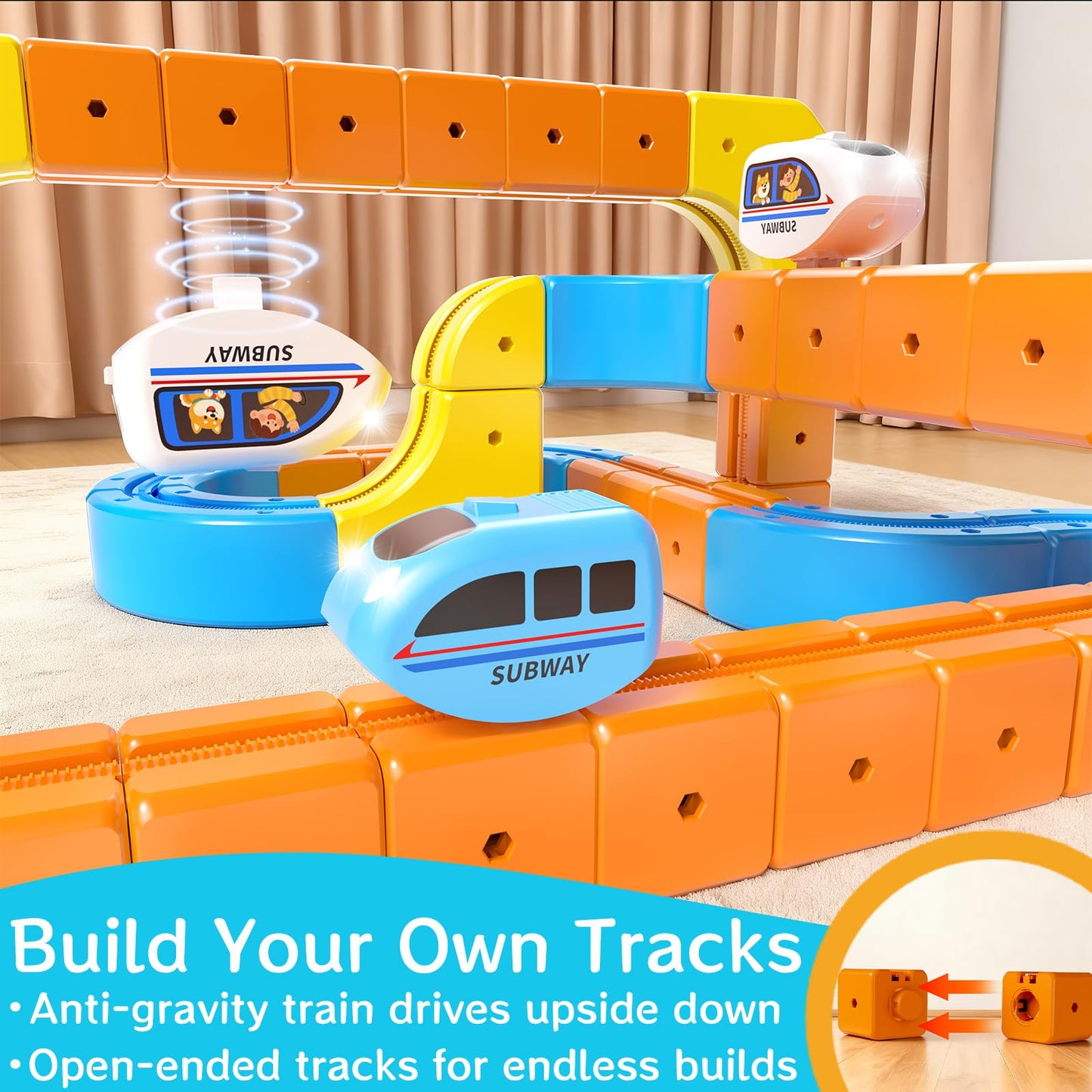 Electric Train Set Cube Track for Kids Ages 4-8, Infinity Racer 3D Train for Toddlers, Track Fusion Building Toy with Anti Gravity Race Track, STEM Learning Fun Gift for Boys Girls, Include 2 Trains
