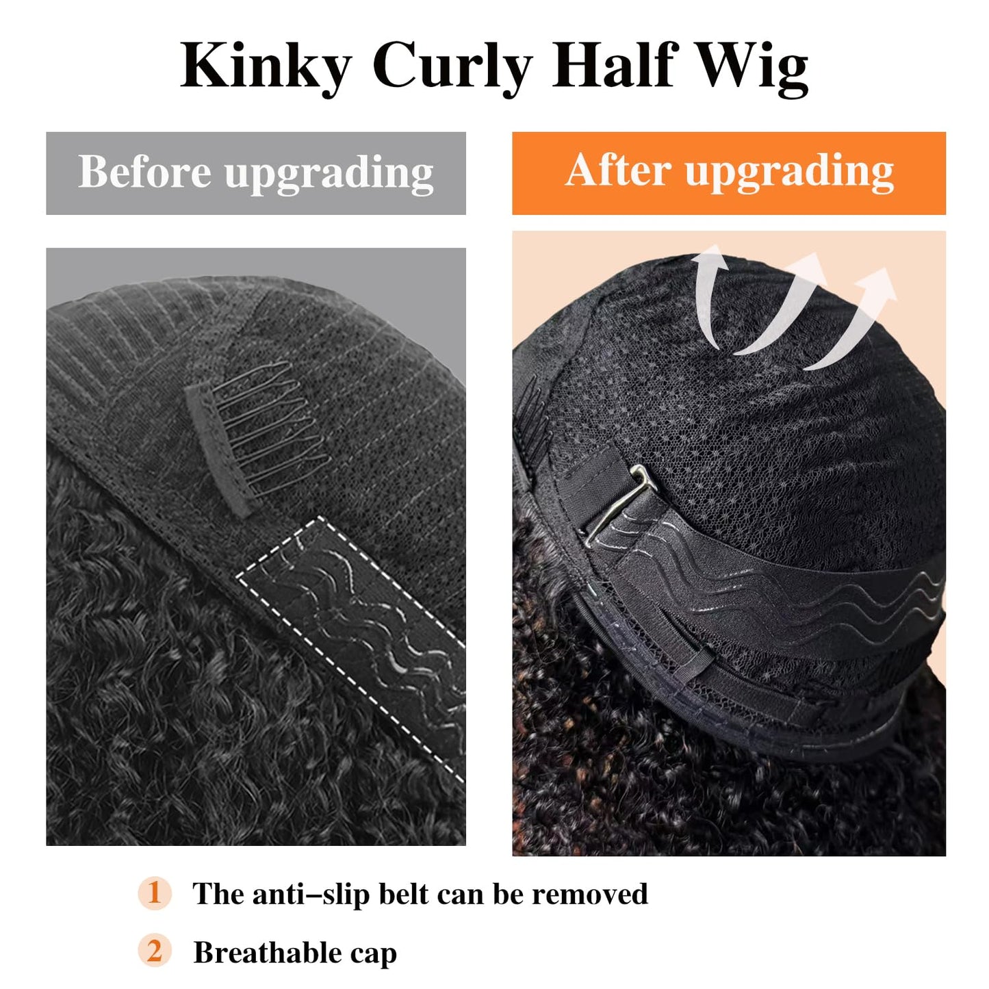 Kinky Curly Half Wig - 200 Density Human Hair | Seamless Glueless Design, 18-Inch Length, Beginner Friendly