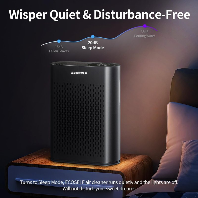 Air Purifier for Large Rooms - 3-Stage True HEPA, 360° Airflow, Ultra-Quiet 20dB | Cleans 2,400 ft² in 30 Mins, Black