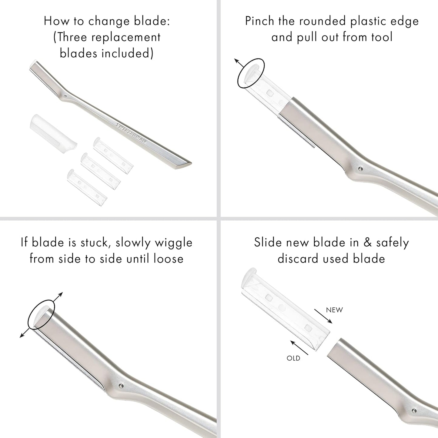 Tweezerman Stainless Steel Facial Razor - Precision Shaving Tool with 7 Replacement Blades