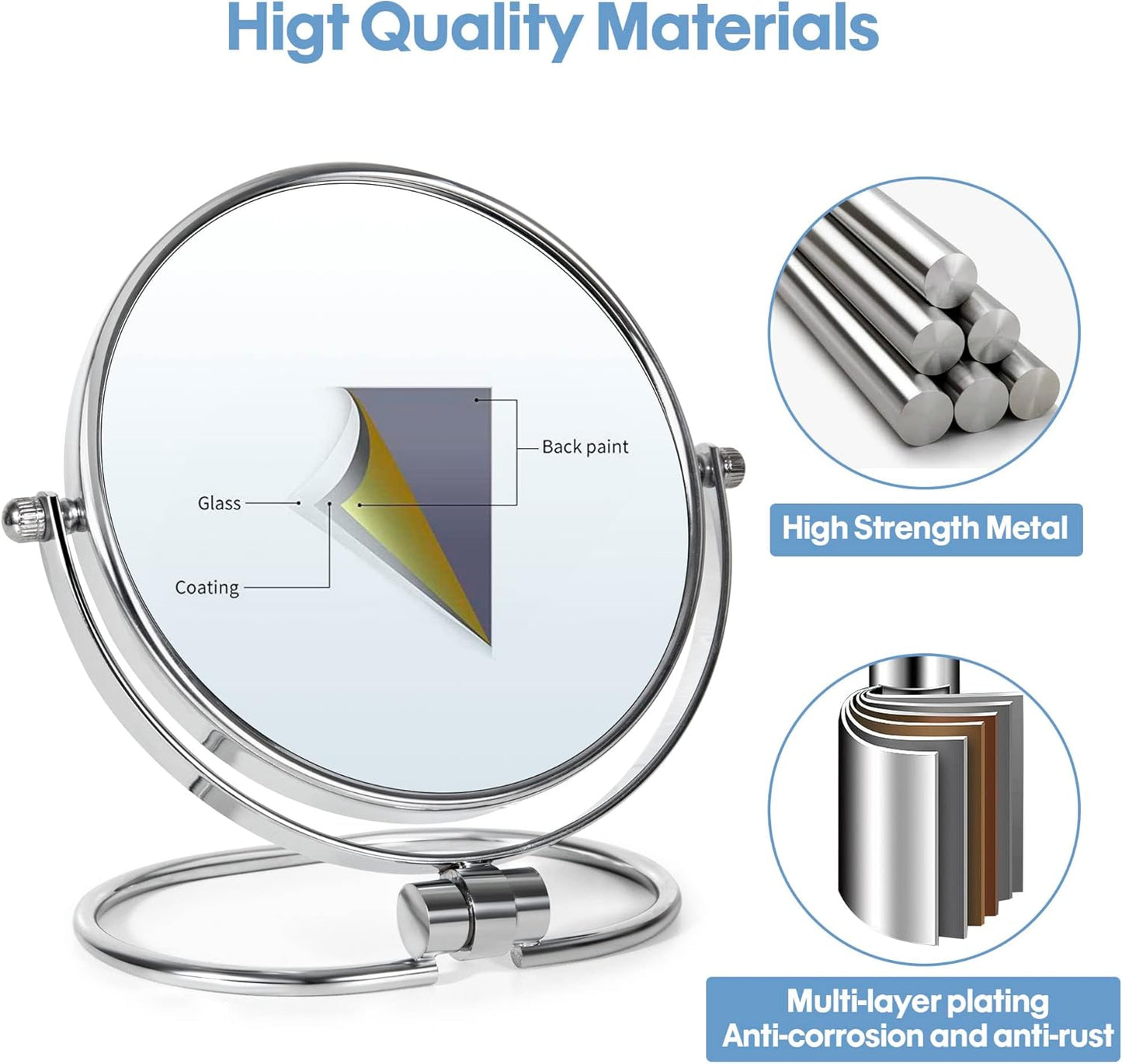 Portable Folding Travel Makeup Mirror - 1X/10X Magnifying Double-Sided 360° Swivel | Handheld & Wall Hanging Design, Includes Travel Storage Bag