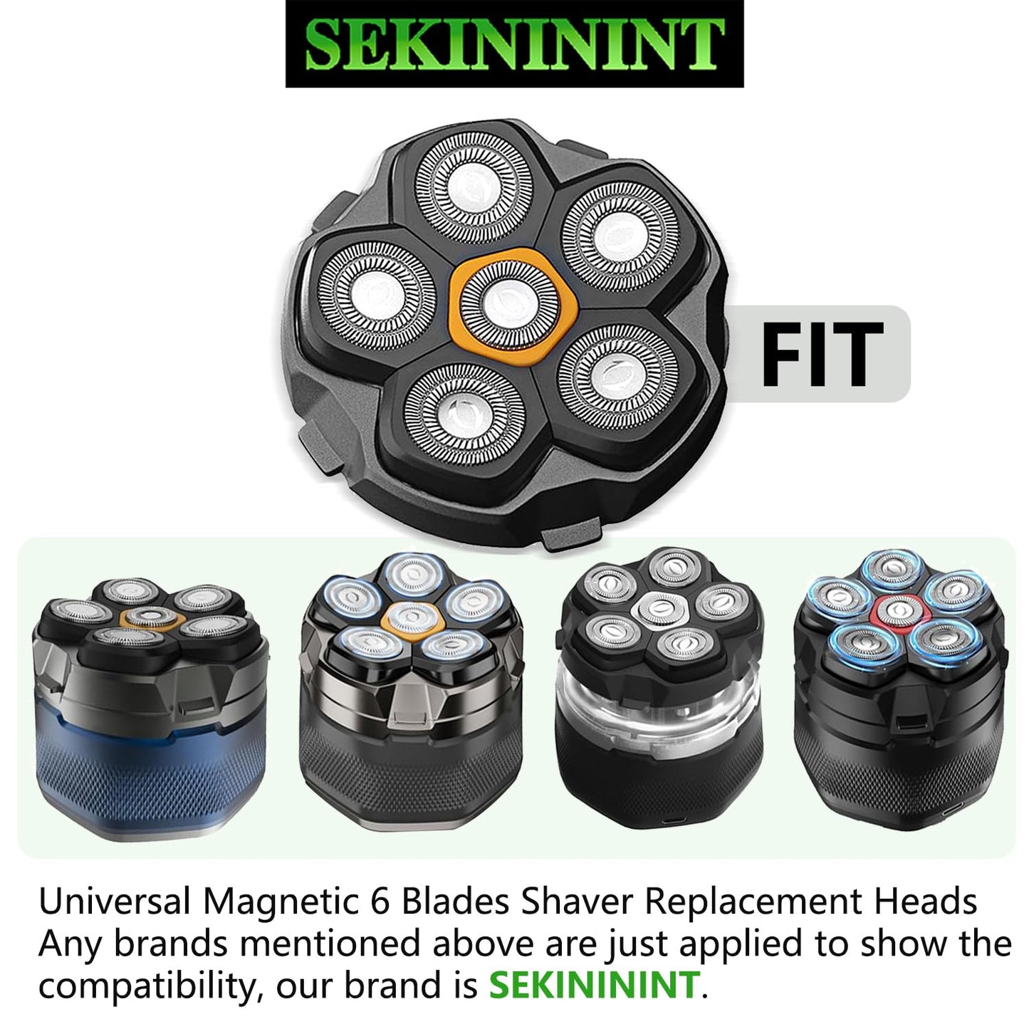 SEKINININT 6D Magnetic Replacement Shaving Heads 2PCS Washable for Bald Men's Electric Razors