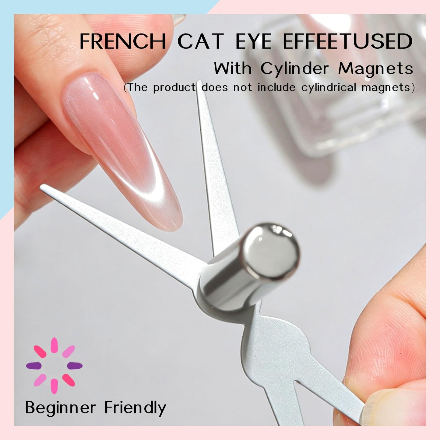 Circle Cat Eye Magnet，2 Set Ring-Shaped Magnet for Nails,Round Strong Cat Eye Nail Art Magnet with French Tip Tools,Portable Hollow Circular Cat Eye for Beginner Home Salon DIY Manicure