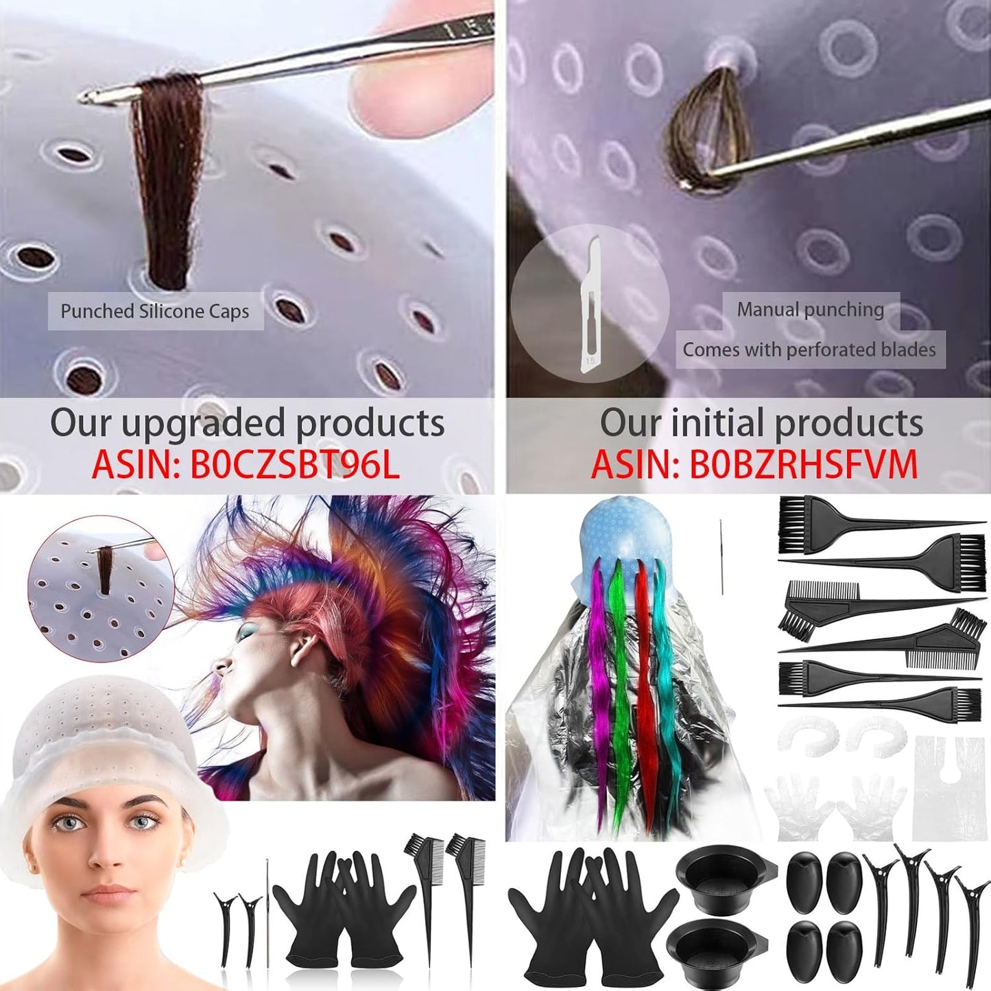 Silicone Highlight Caps - 24 Reusable Hair Coloring Caps with Hooks | Professional Hair Dyeing Tools for Men & Women