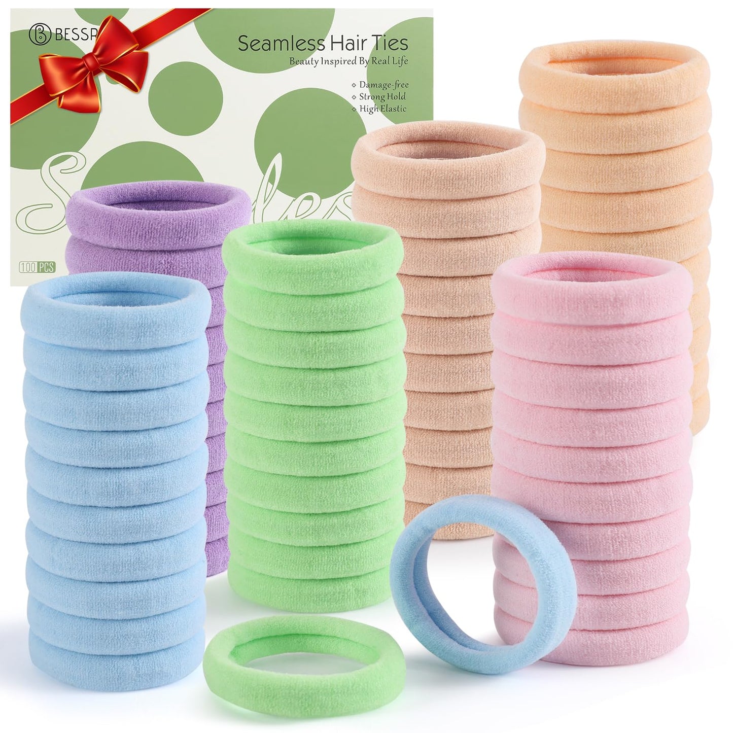 Bessrung 100PCS Seamless Elastic Hair Ties - No Damage Ponytail Holders for All Hair Types | Leopard Print