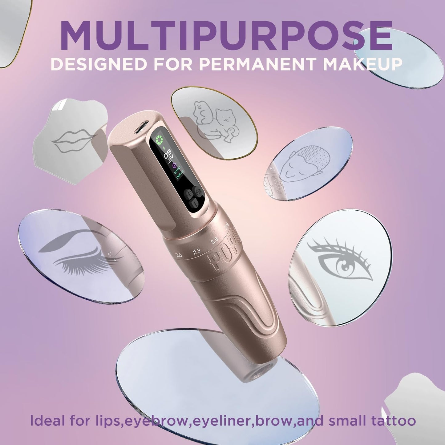 POPUPMU Wireless Tattoo Pen Machine 2.0-3.5mm 6 Adjustable Strokes Brushless Motor Rotary Tattoo Machine 1600mAh with OLED Screen 180g for Tattoo Artist Eyebrows Hair Tattoo Scalp Black(DIVA)