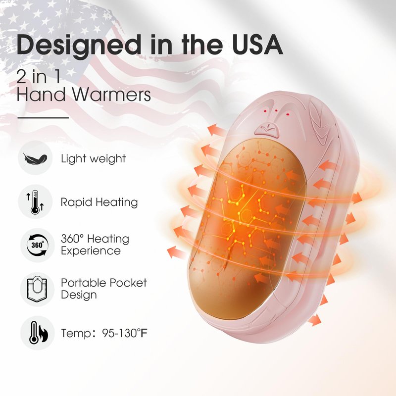 AI Hand Warmers Rechargeable 2 Pack, 20Hrs Long Safe Heat, AI Smart Chips Electric Hand Warmers, Portable Pocket Heater, Gifts for Christmas, Outdoor, Golf, Hunting, Camping Accessories-Pink