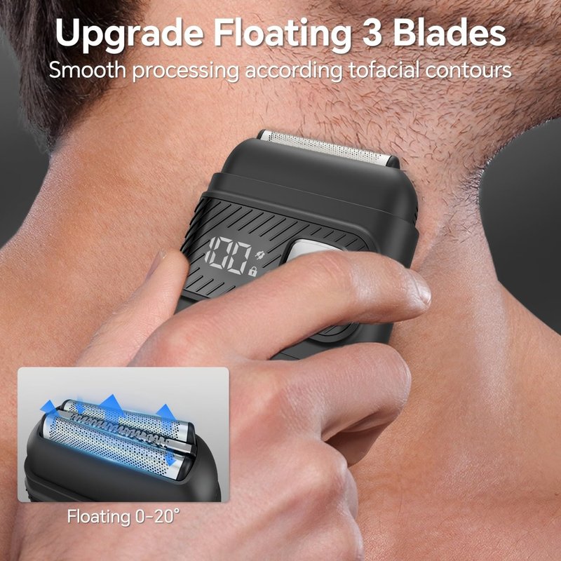 SilkGlow Electric Foil Shavers for Men, Cordless Electric Razor with 3 Floating Blades, Waterproof Foil Shaver for Face, LED Display USB-C Fast Charge, Portable Travel Shaver, Black