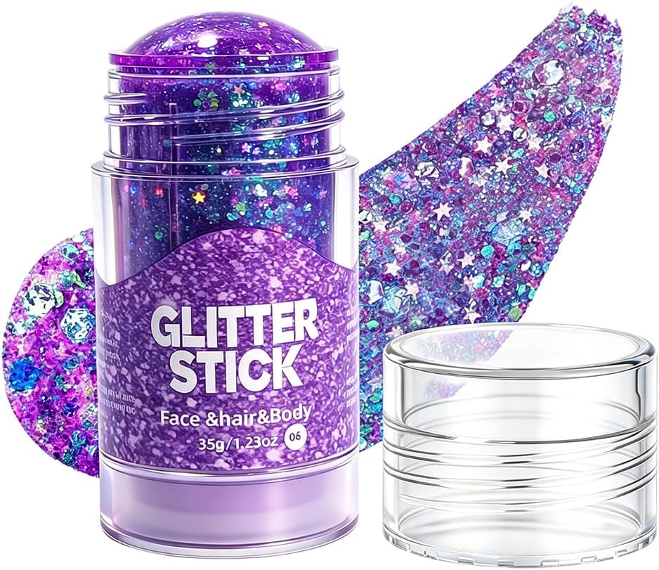 Red White Blue Glitter Stick - Patriotic Face & Body Makeup for 4th of July | Festival Party Accessory (Silver-Gray)