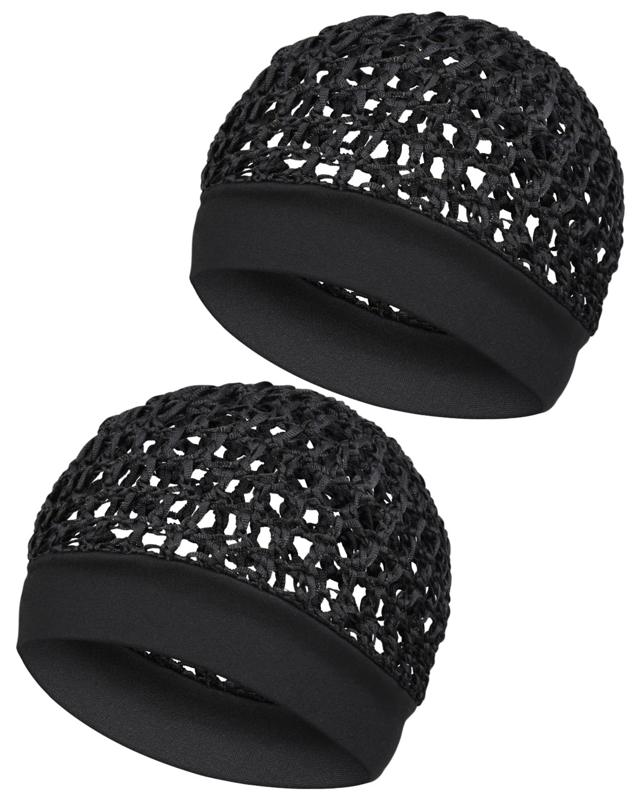2 Pieces Comfortable Elastic Knit Hair Net for Sleeping & Silk Press - No Red Marks, Tubi Hair Warp Mesh Snood Cap for Women(Black)