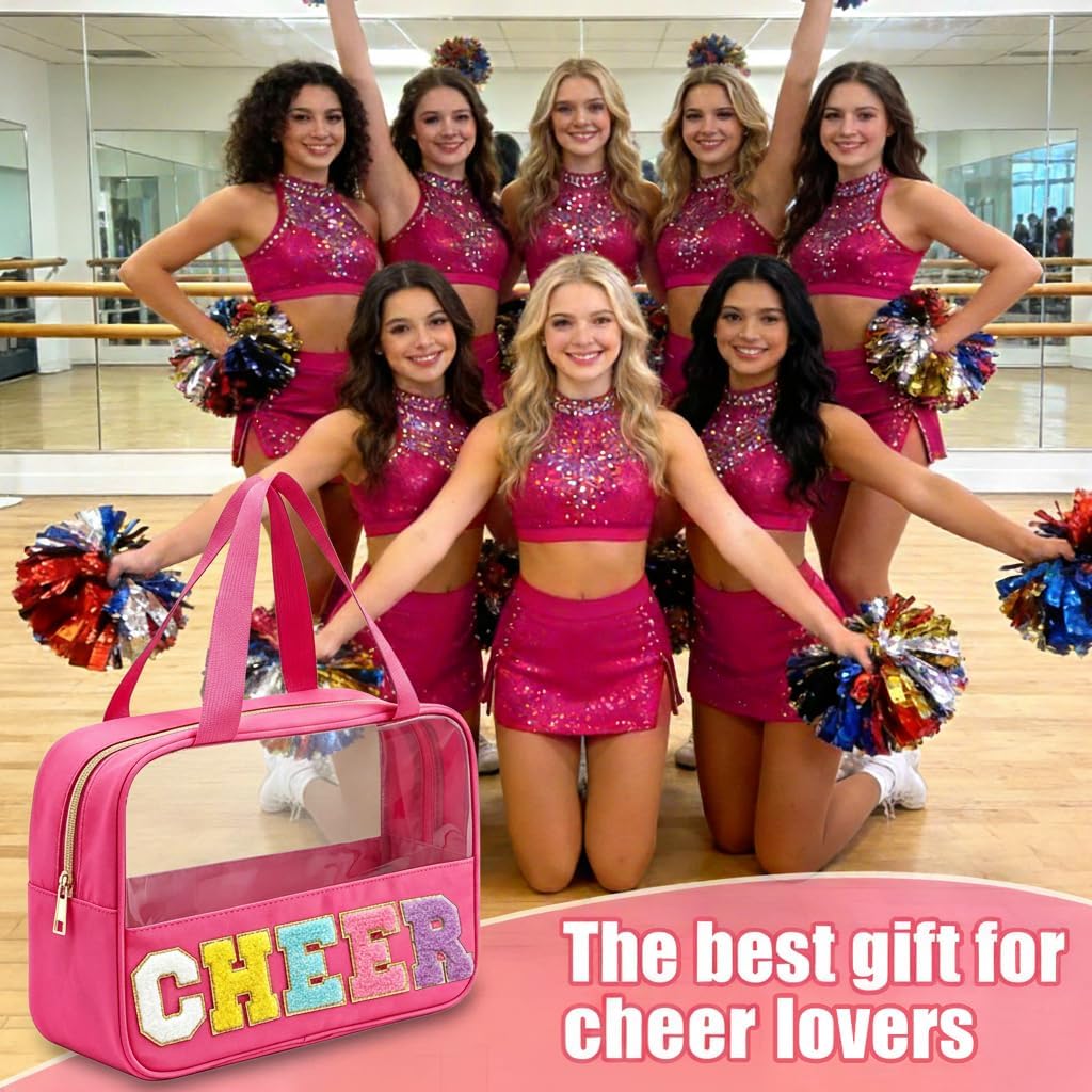 Cheer Makeup Bag - Waterproof Nylon Cosmetic Organizer with Chenille Letter Patch | Ideal Cheerleader Gift for Team
