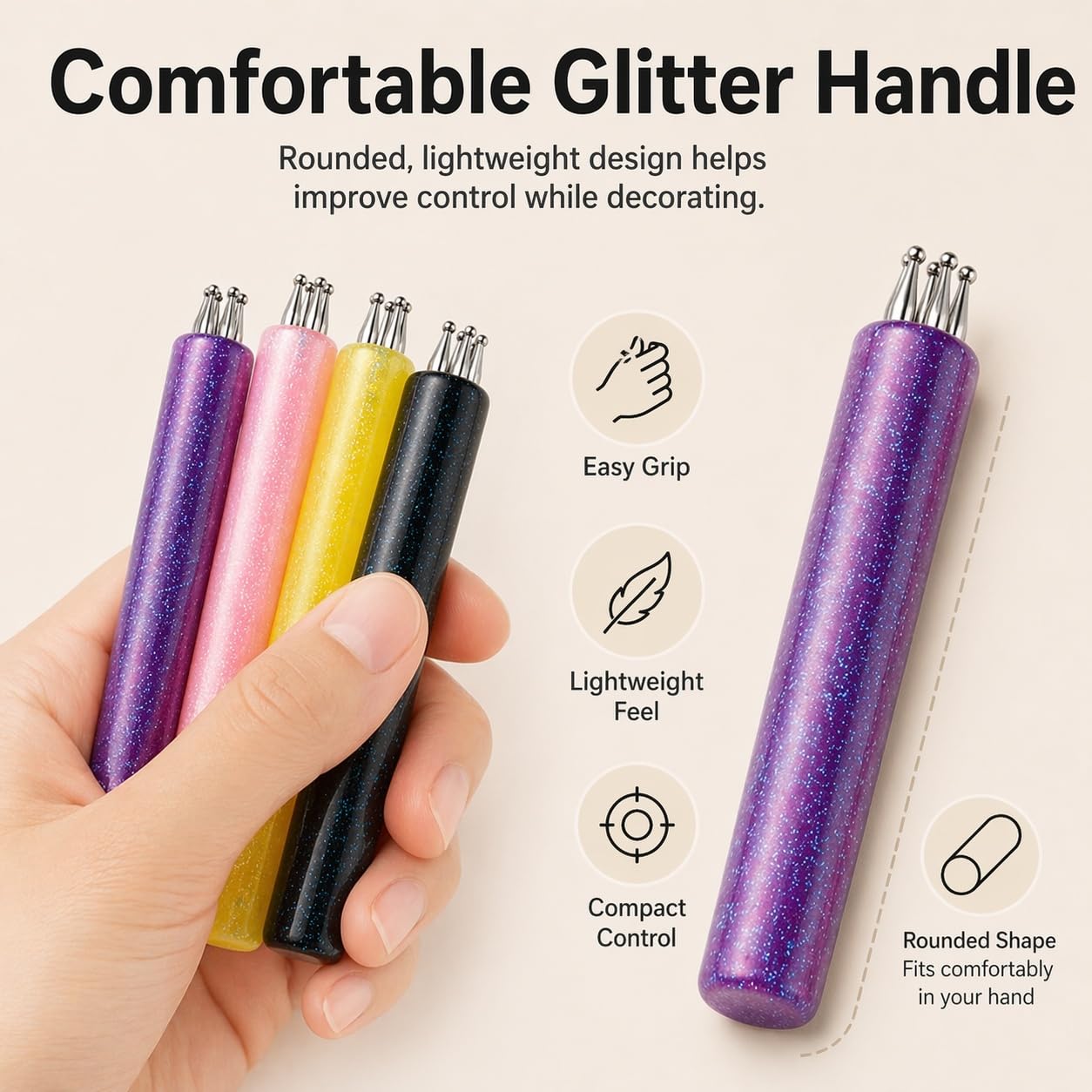 4 Pack 5 Petal Flower Nail Dotting Pen, 1.8mm Fine Tip One Stroke Flower Design Tool, Glitter Handle Nail Art Dotting Tool for DIY Manicure, Rhinestones, Sculpting, Salon