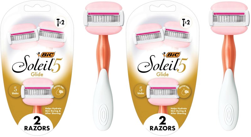 BIC Soleil Glide Disposable Razors for Women, 5 Blades With Shea Butter Moisture Bars For a Smooth Glide, 2 Piece Razor Set (Pack of 2)