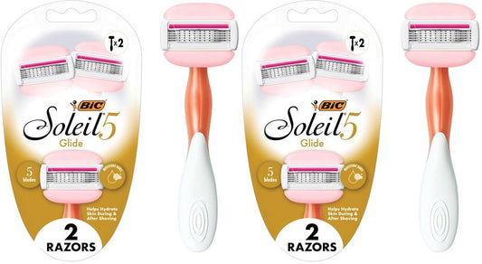 BIC Soleil Glide Disposable Razors for Women, 5 Blades With Shea Butter Moisture Bars For a Smooth Glide, 2 Piece Razor Set (Pack of 2)