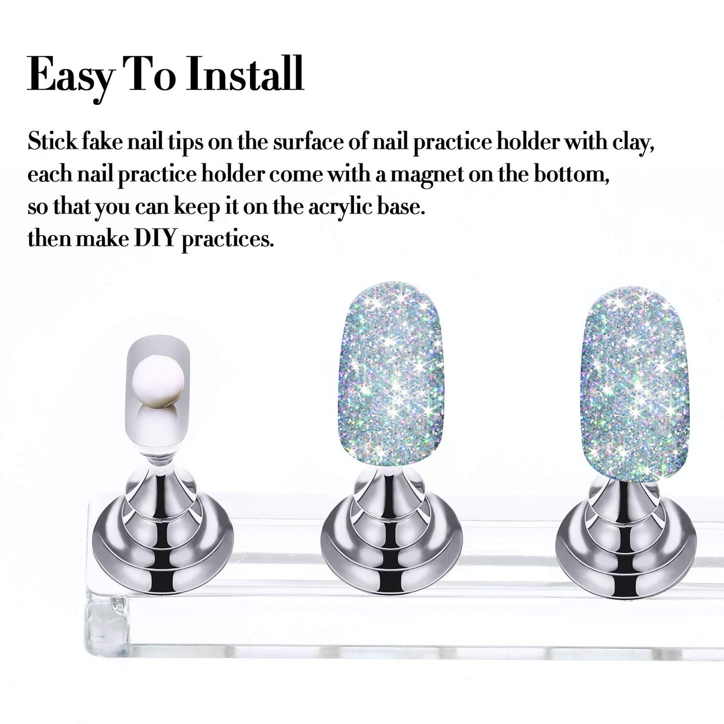 6 Sets Magnetic Nail Tip Display Holder Acrylic Display Stand Nail Tip Practice Art Training Stand for DIY Manicure Fingernail Salon(Gold, Silver, Light Pink, Black, White, Pink)