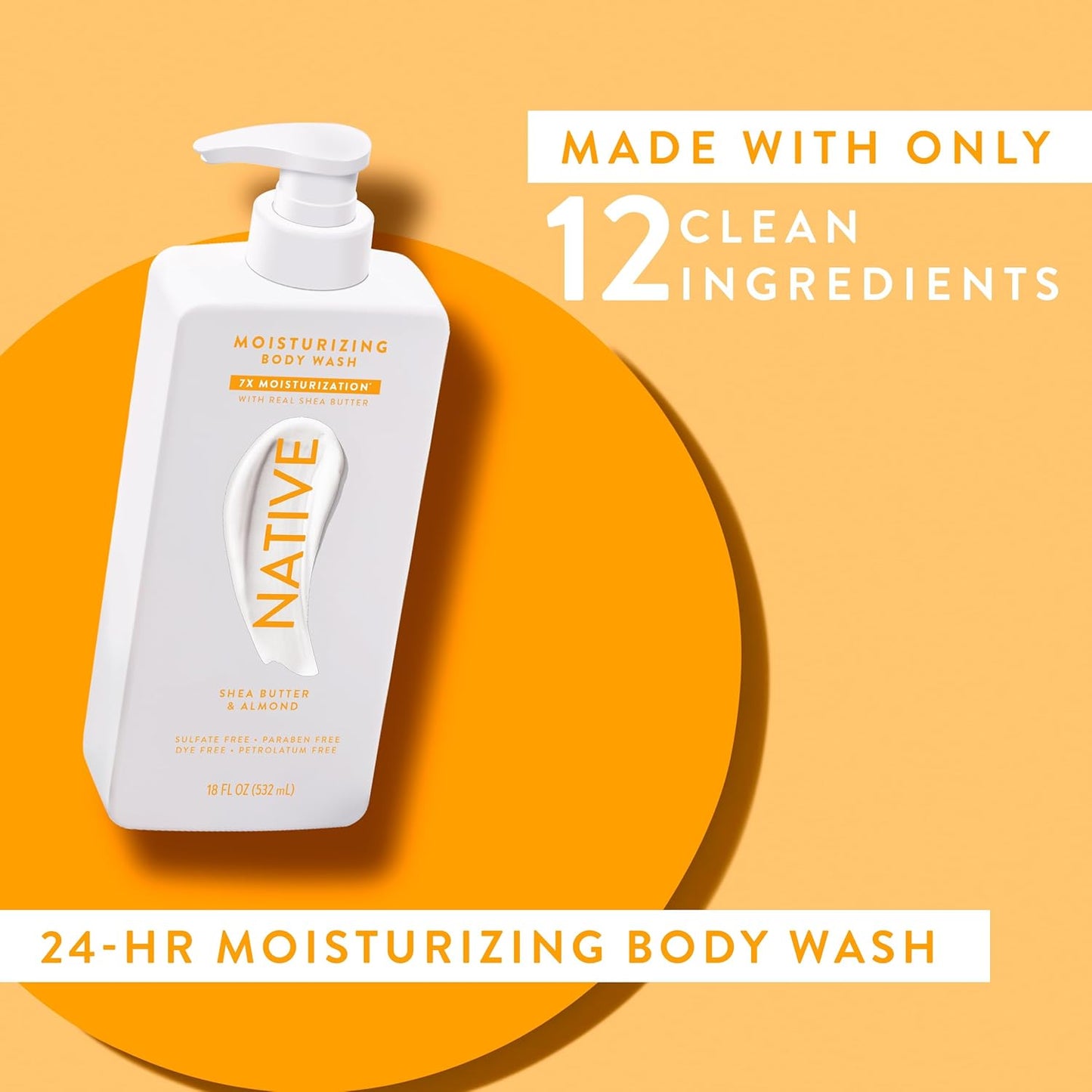 Moisturizing Body Wash - Naturally Derived Ingredients | Sulfate & Paraben Free, Shea Butter & Almond, 18 oz