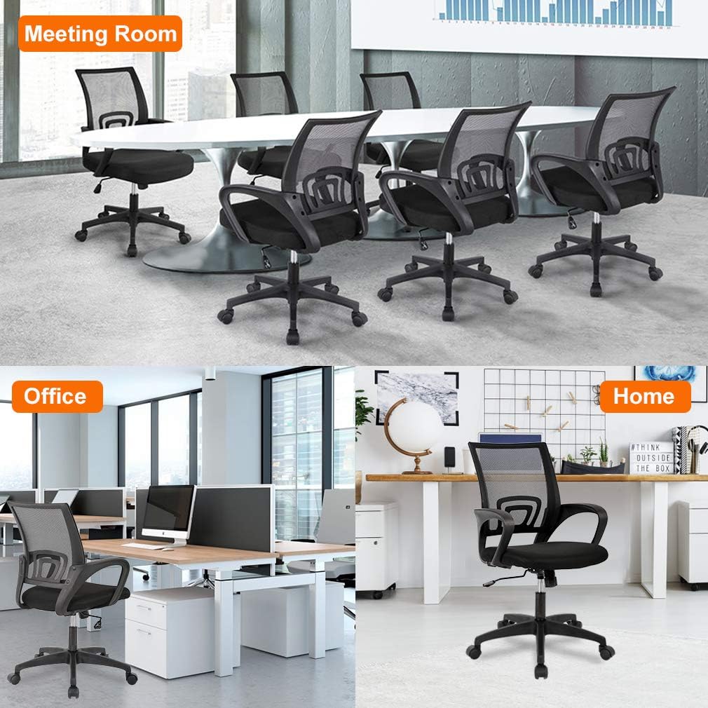 Ergonomic Office Chair - Mid-Back Swivel Desk Chair with Breathable Backrest & Lumbar Support | Adjustable Height | Black
