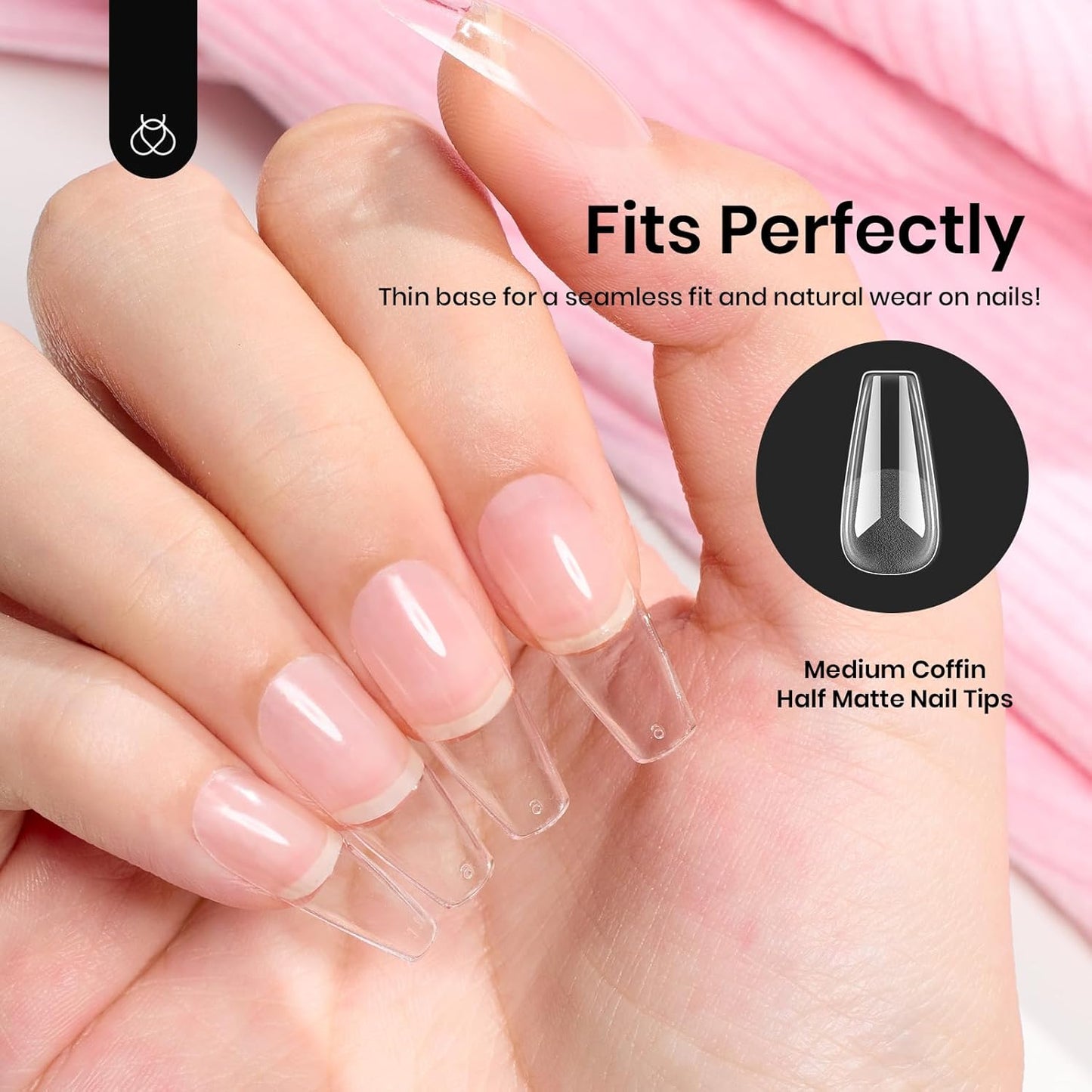 Coffin Gel Nail Tips | Medium Half Matte Press-On Nails - 288 Pcs, 12 Sizes for Easy DIY Manicure