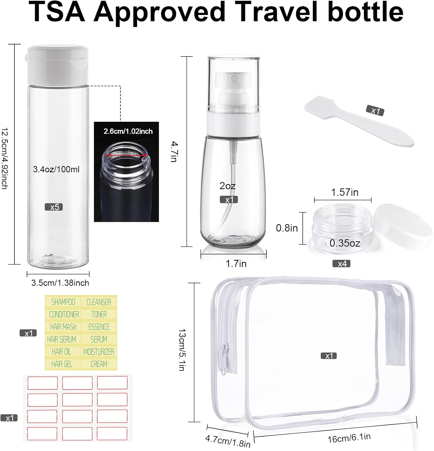 Travel Bottles for Toiletries - 9 PCS TSA Approved Leak-Proof Containers | 3.4oz Squeeze Bottles & Refillable Spray Bottles