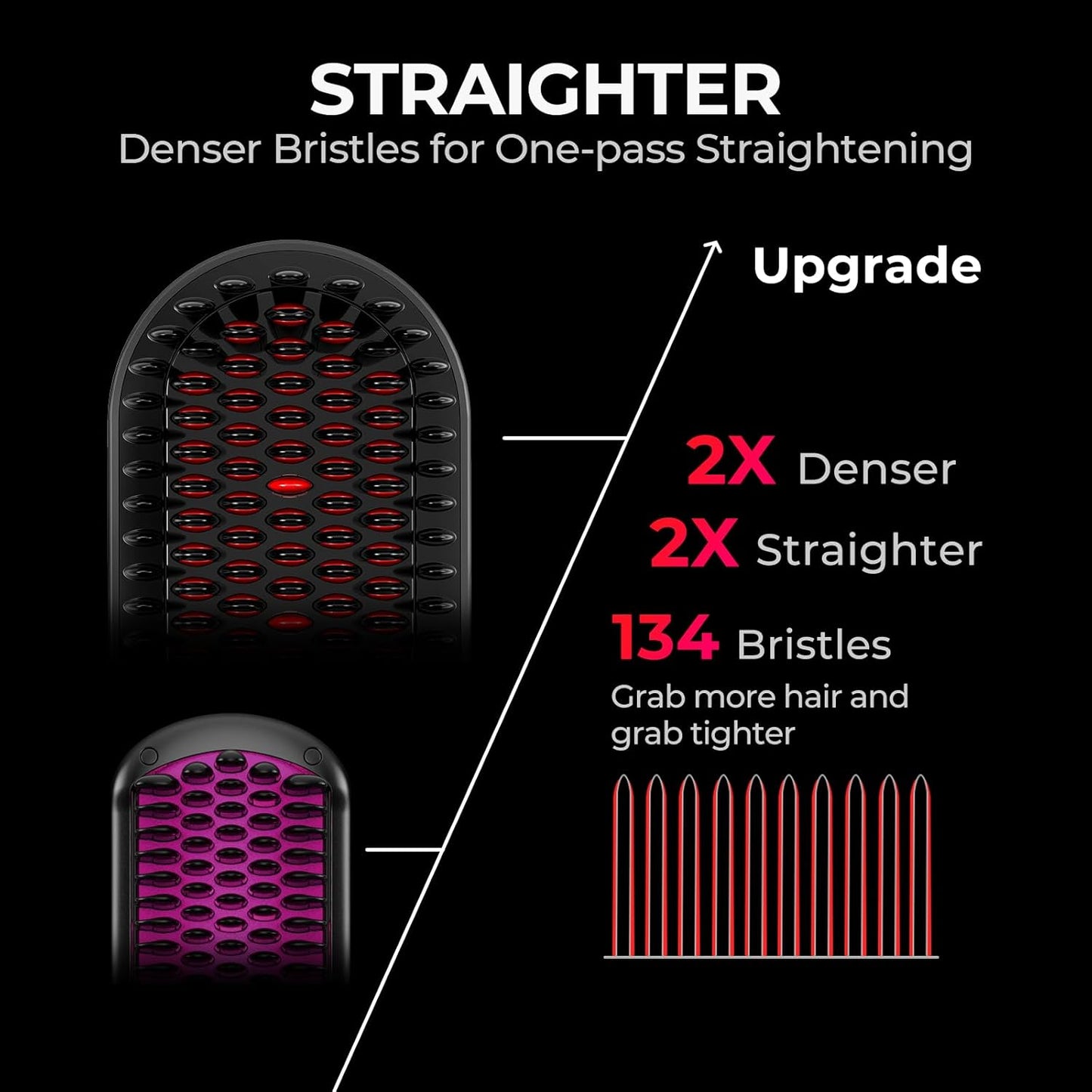 Tymo Hair Straightener Brush - Ionic Straightening Brush with 16 Temp Settings | Ceramic Hot Comb for Thick Curly Hair, Black