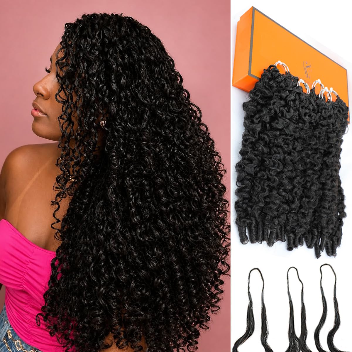 Human Crochet Hair for Black Women - 20 Inch Burmese Curly Pre-Looped | Natural Black, Reusable Bundles