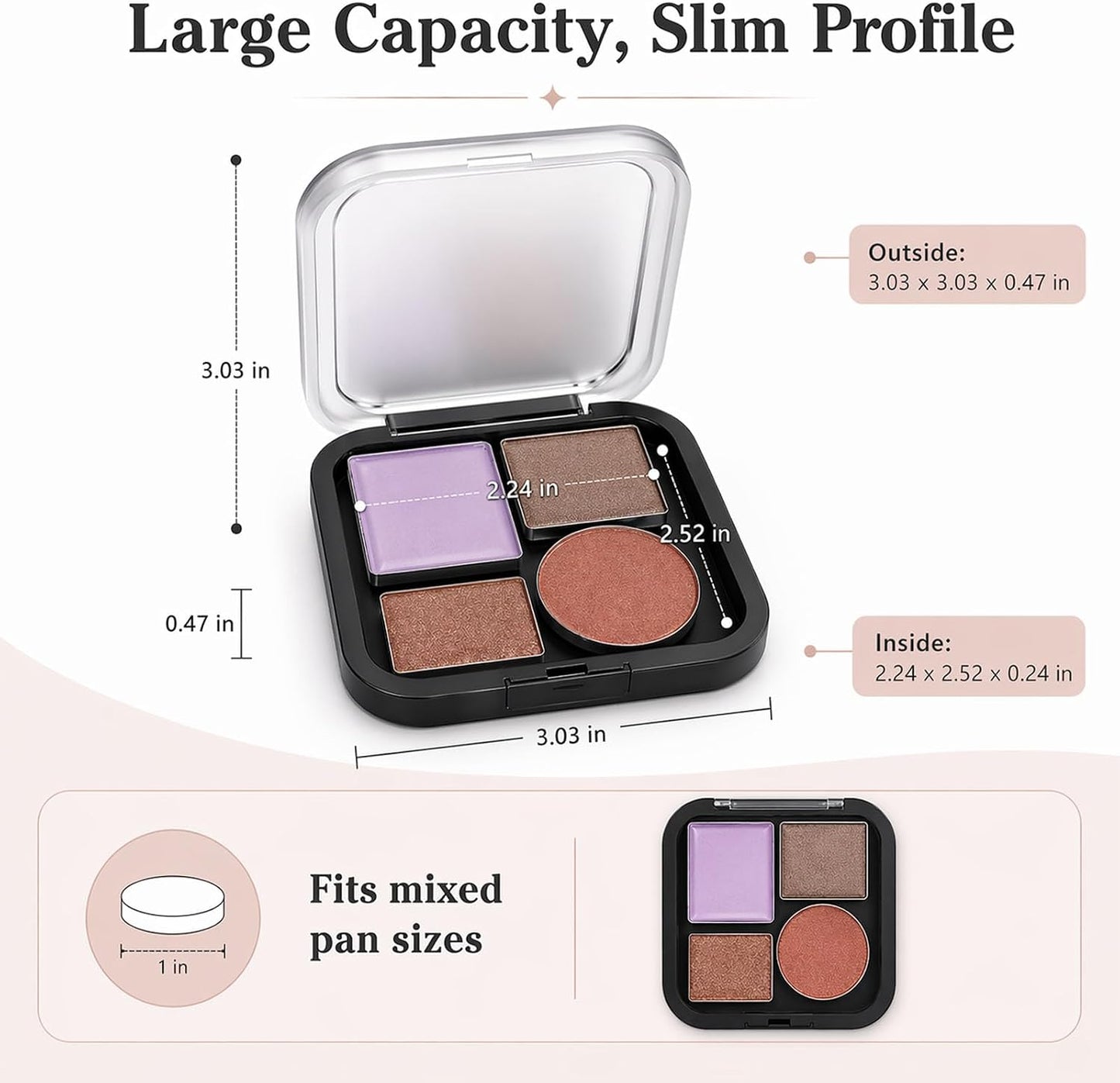 Magnetic Makeup Palette - Empty Organizer Case with Adhesive Stickers | Travel Storage for Eyeshadow, Blush & Lipstick (2.24” x 2.52”)