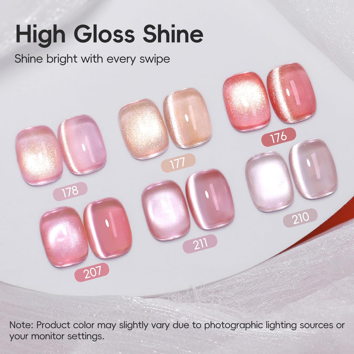 PEACECOLOR Cat Eye Gel Nail Polish Set, 6pcs 10ML Nude Red Pink Gold Jelly Cat Eye Gel Polish with Magnet Soak Off U V Salon DIY Manicure Gifts for Women