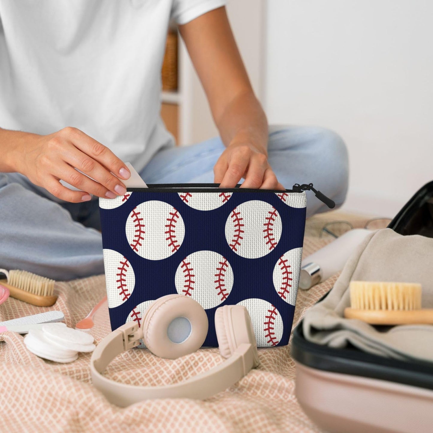 Baseball Travel Toiletry Bag for Boys - Cute Small Water-resistant Makeup Bag for Kids & Women - Foldable Cosmetic Organizer Storage Bag for Toiletries Accessories Bathroom Stuff
