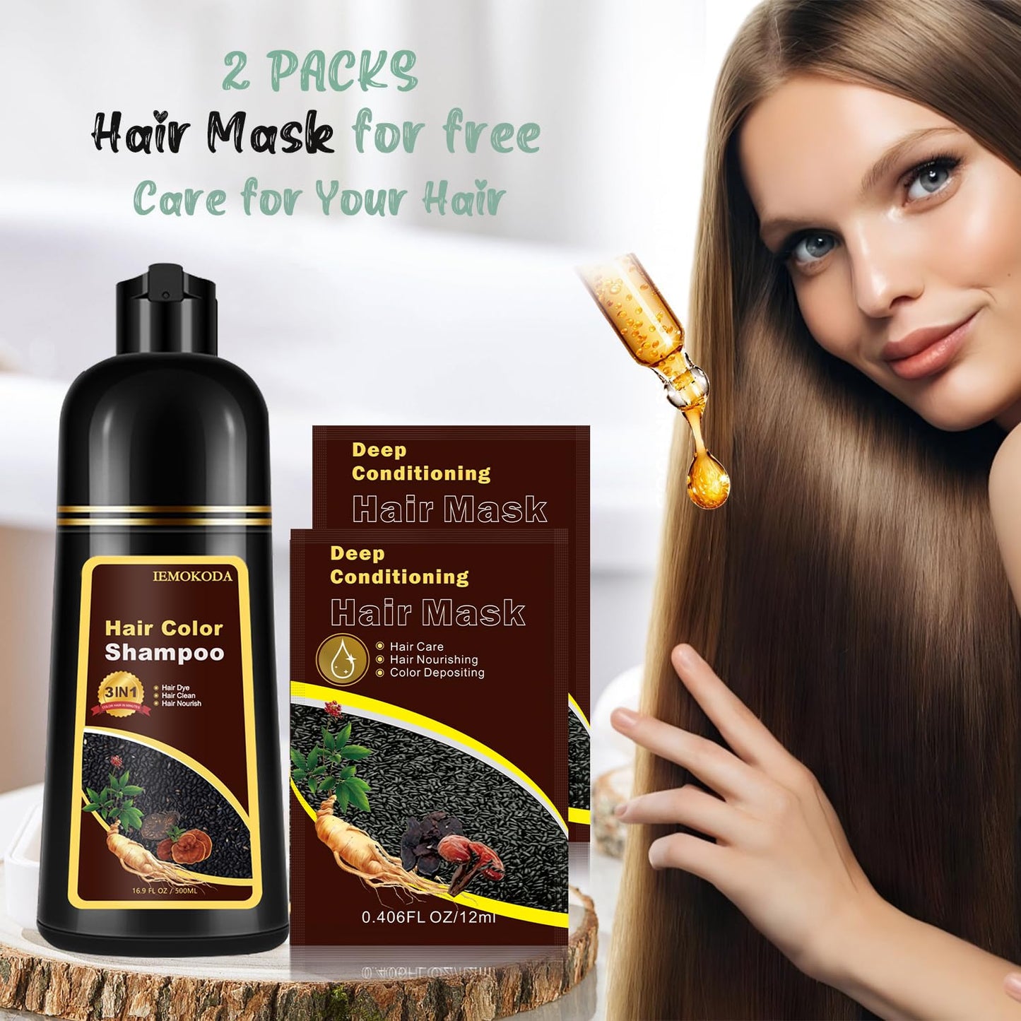 Natural Hair Color Shampoo for Gray Coverage, Instant Red Hair Dye Shampoo 3 in 1, Shampoo Hair Dye Works in Minutes, Red Hair Shampoo, Shampoo Para Canas for Women and Men
