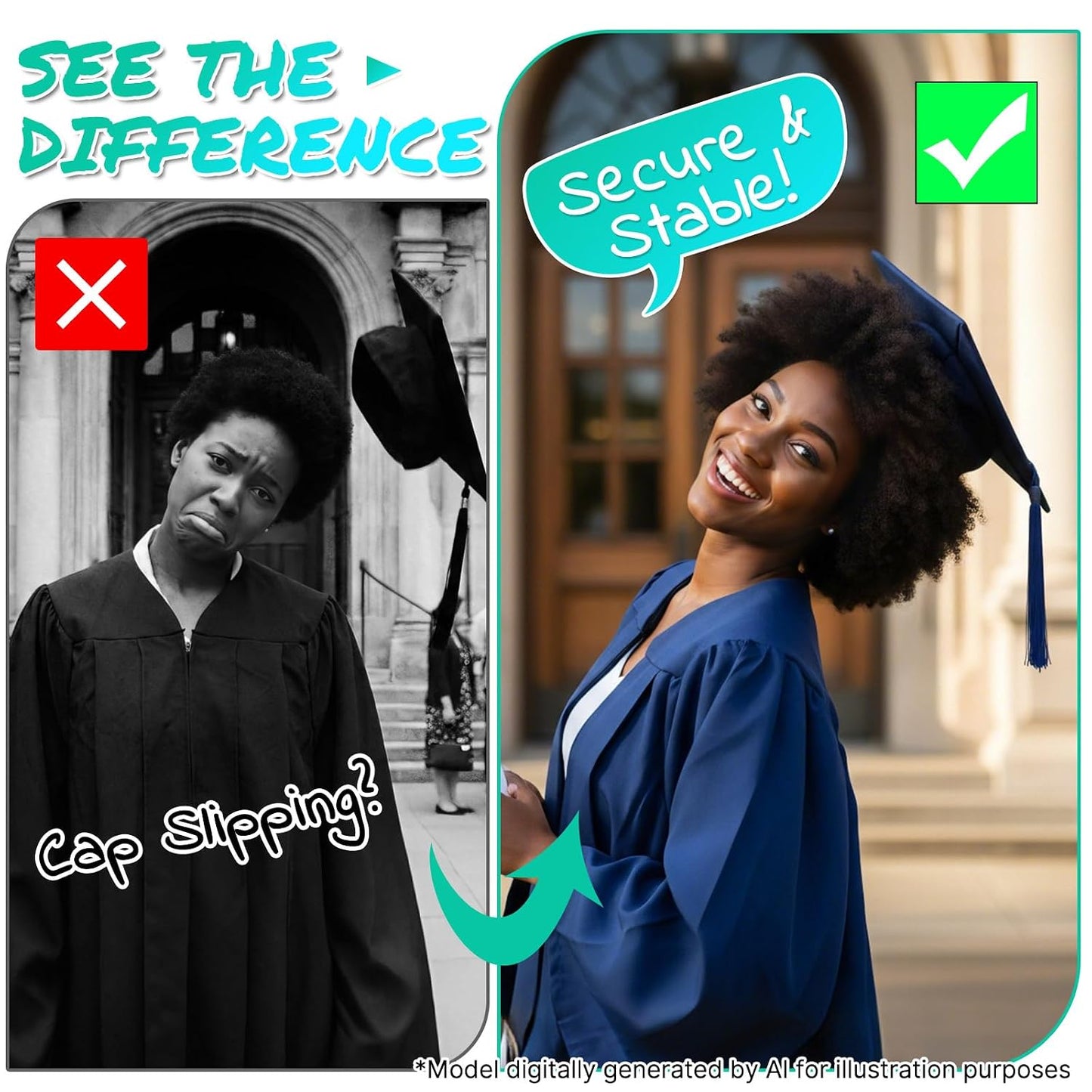 Graduation Cap Headband - Anti-Slip Insert for Secure Fit | Pack of 2, Clear