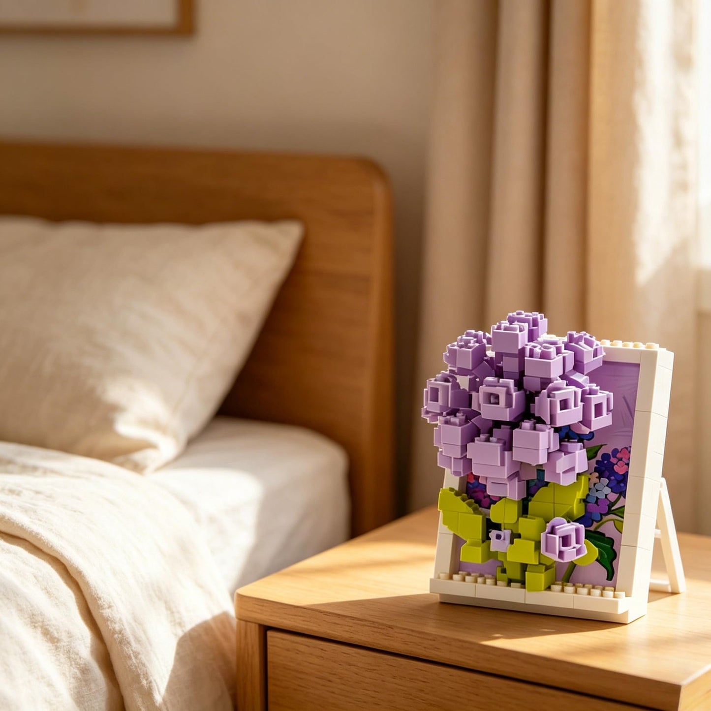 Framed Purple Hydrangea Hand-Assembled Figurine, Mini Flower Wall/Desk Decor, Hydrangea Theme Collectible Statue for Home Office