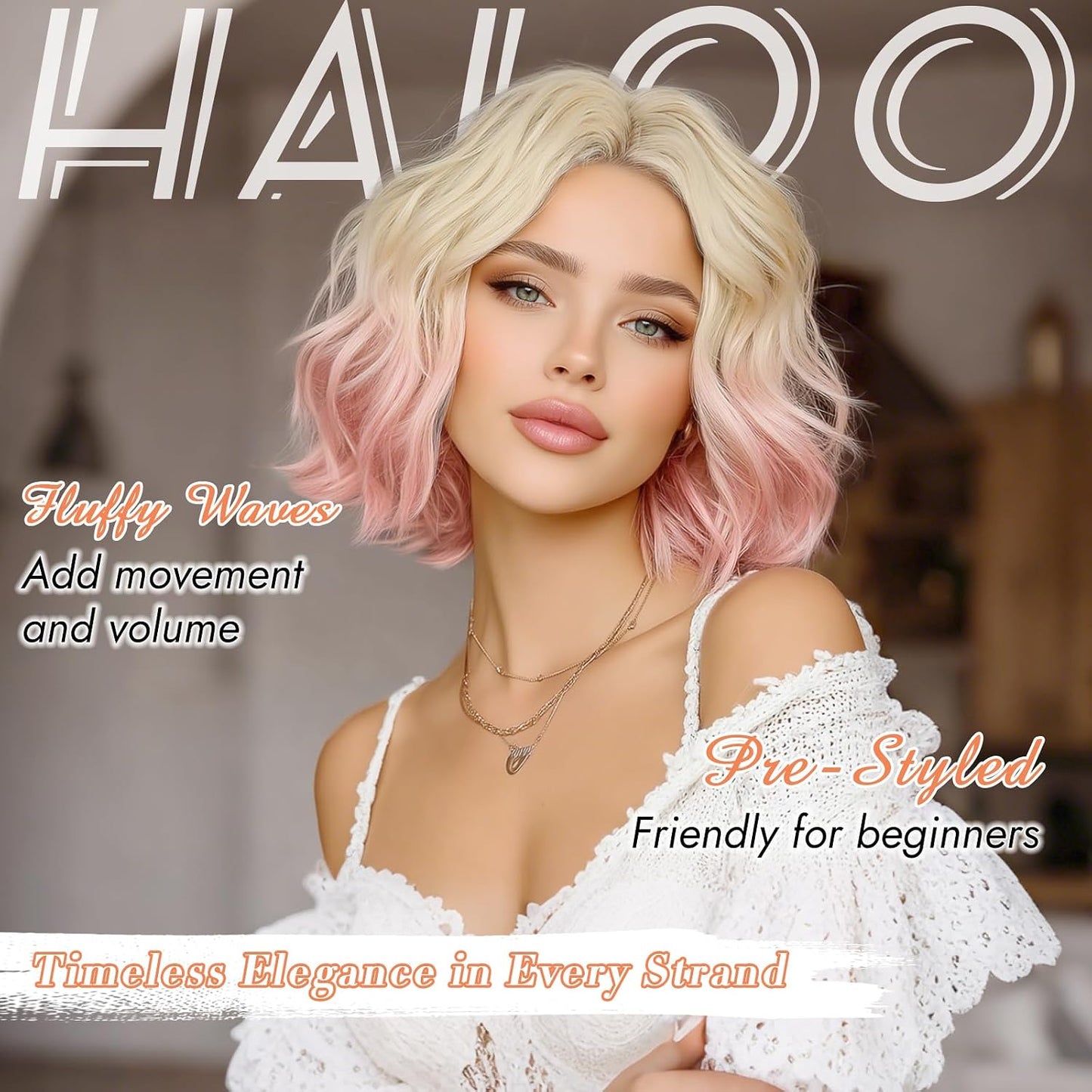Pink Bob Wig for Women - Lace Front Short Soft Wavy Curly Synthetic Hair | 11 Inch Natural Look