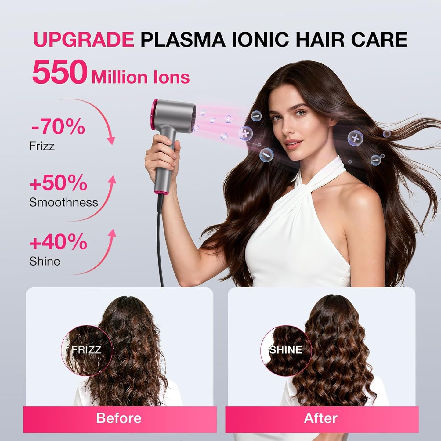 High-Speed Hair Dryer - 110,000 RPM Brushless Motor, 1875W Ionic Blow Dryer with Comb & Diffuser | Low Noise, Travel-Friendly (Gray)