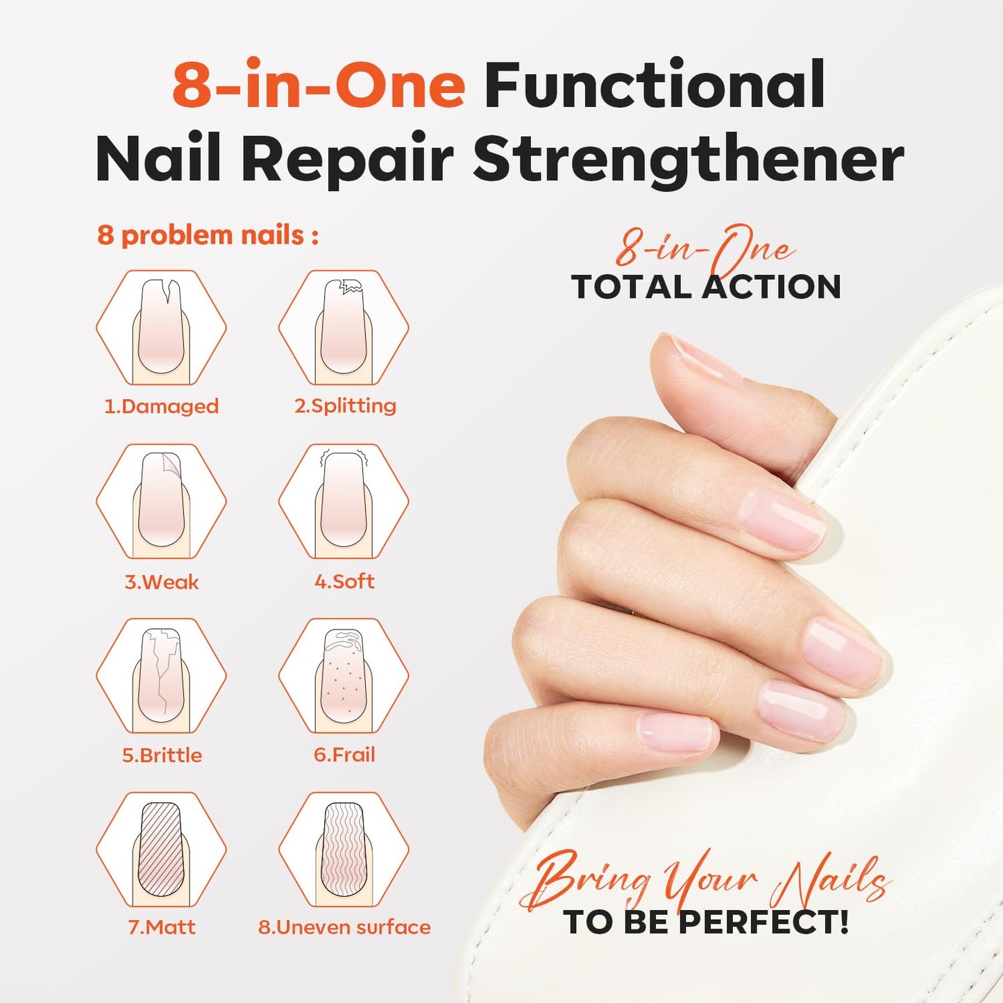 Modelones Nail Strengthener & Growth | Extra Strong Clear Nail Polish for Damaged Nails - 15ml