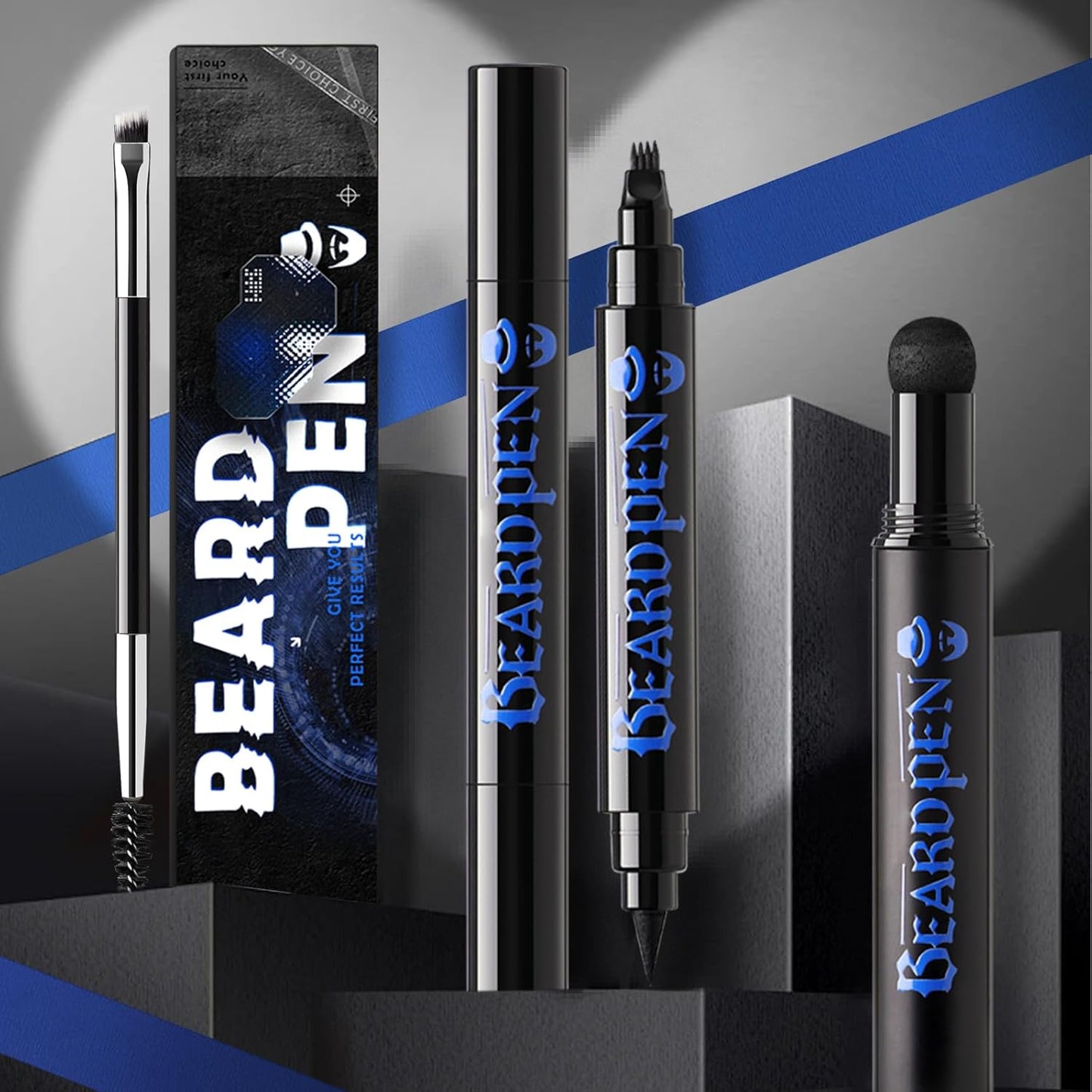 Beard Pencil Kit - Dual End Beard Filler Pen with Brush Set | Waterproof & Long-Lasting for Men - Black