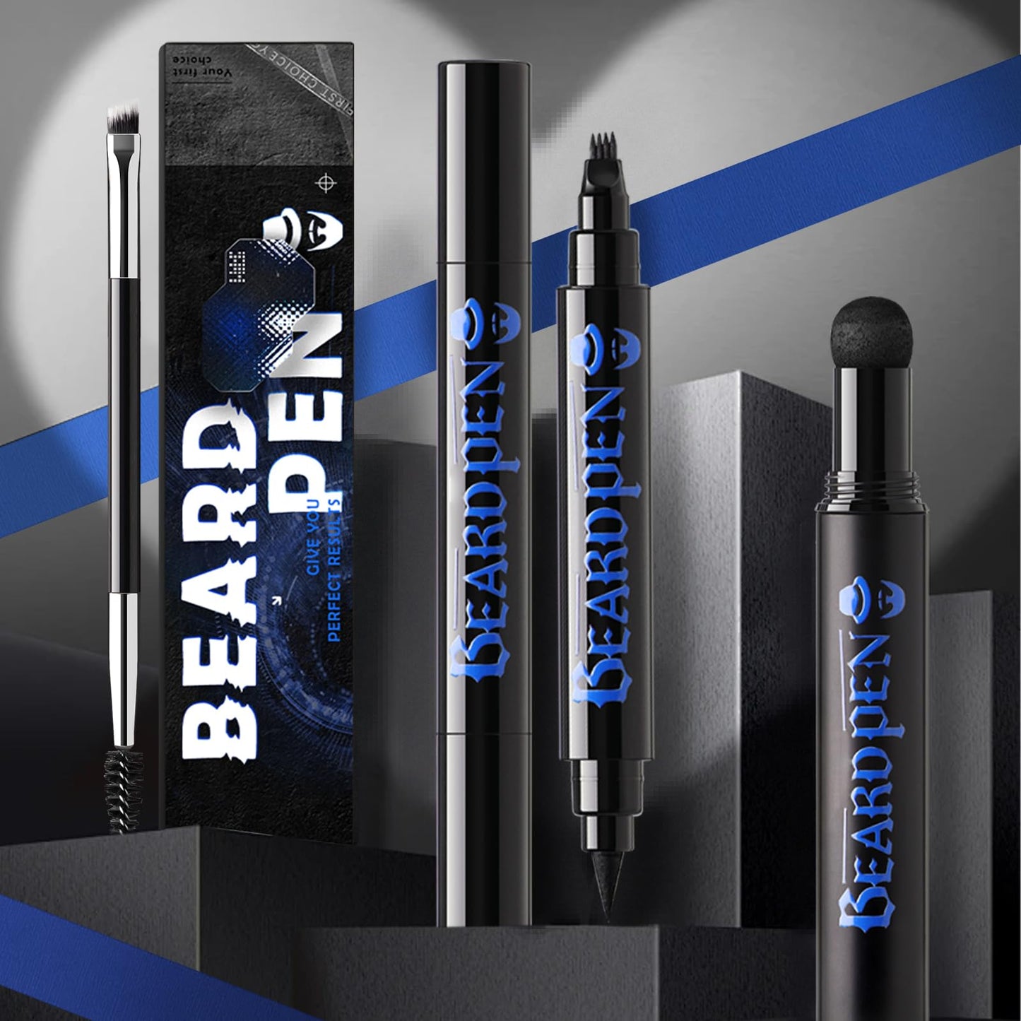 Noerrors Beard Pencil Kit Beard Filler Pen Dual End 4 Tips Beard Pen and Brush Set Hairline Moustache Eyebrows Beard Filling Shaping Styling Makeup Tools Waterproof Longlasting For Men #Black