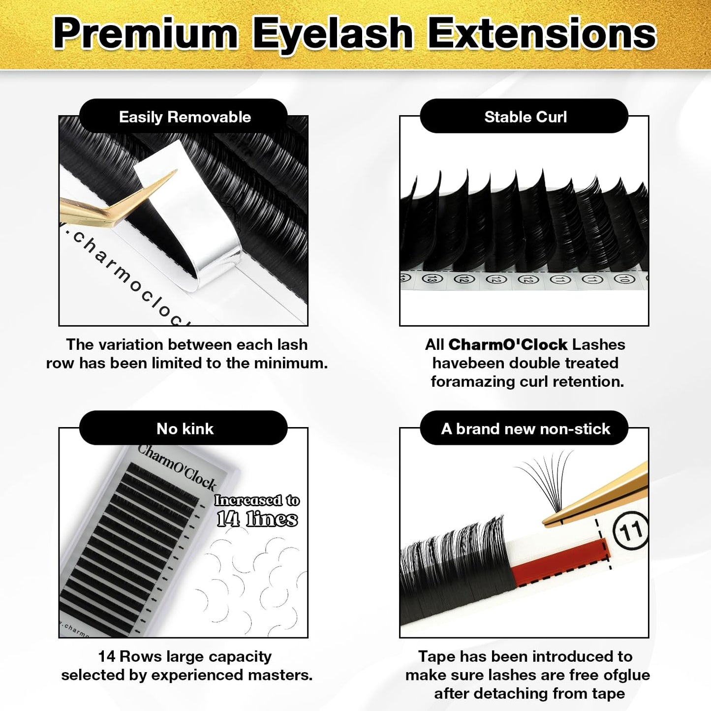 Cashmere Volume Lash Extensions - CC Curl 0.03mm Thickness | 8-16mm Mixed Length Trays, Super Matte Black Individual Eyelashes