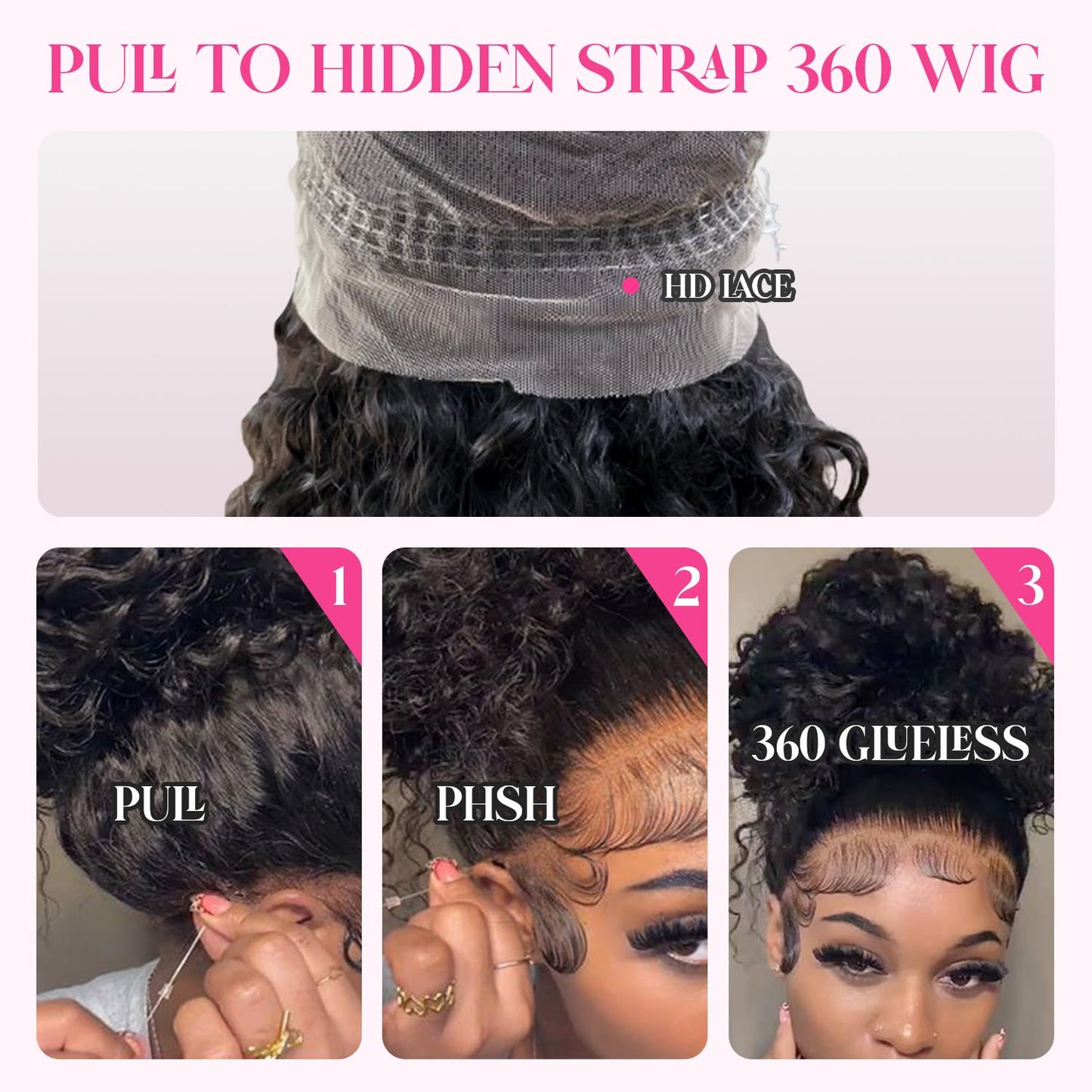 360 Glueless Human Hair Wigs - 20 Inch Pre-Plucked Water Wave with Drawstring | 200 Density HD Full Lace
