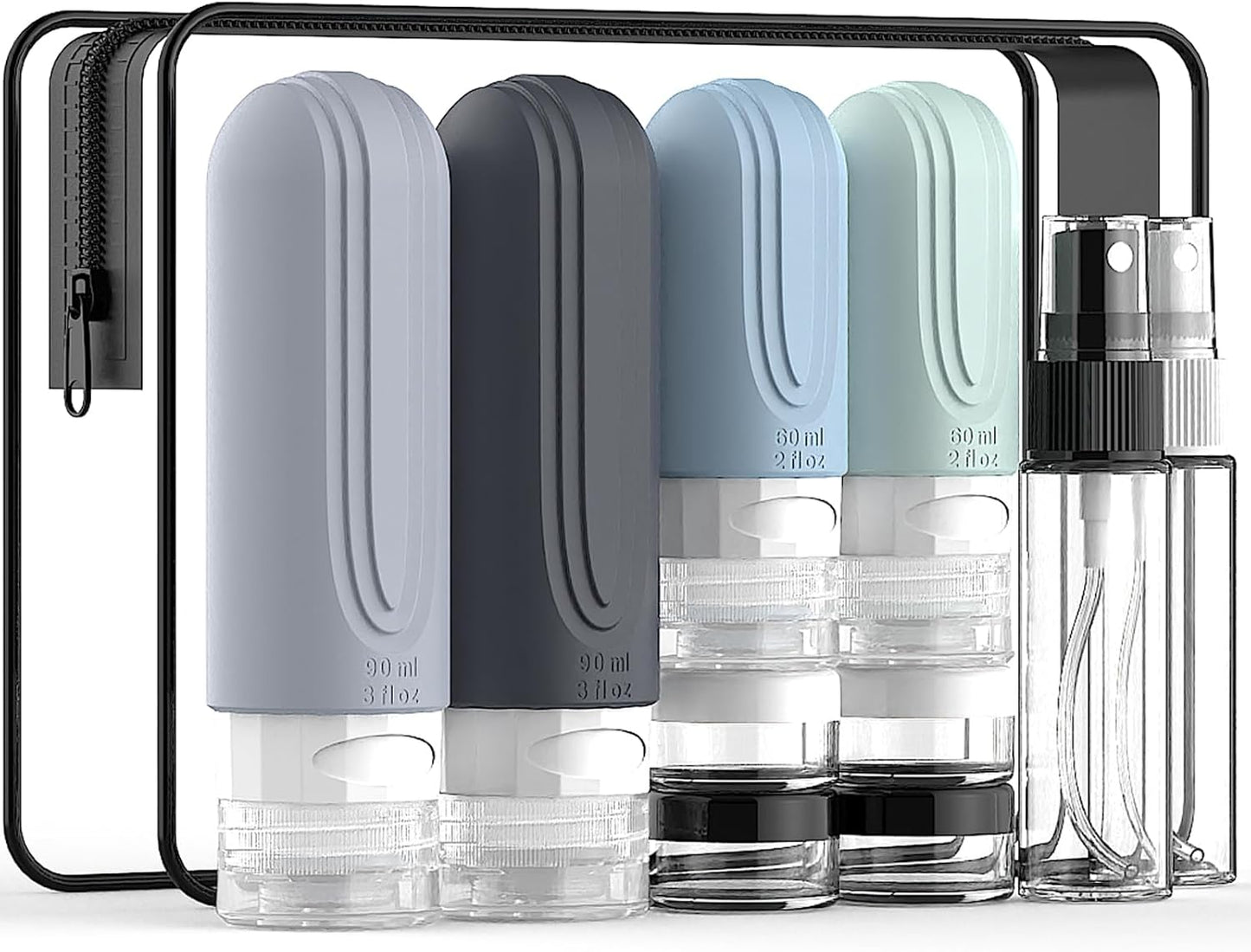 Travel Bottles for Toiletries - TSA Approved Leak Proof Silicone Set | 10 Pack Gray Containers