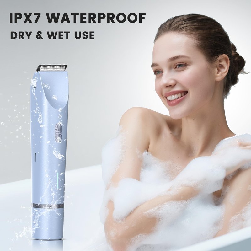 Bikini Trimmer for Women, Electric Shaver for Women, IPX7 Waterproof Bikini Razor for Pubic Hair, Underarms, Sensitive Areas, Blue