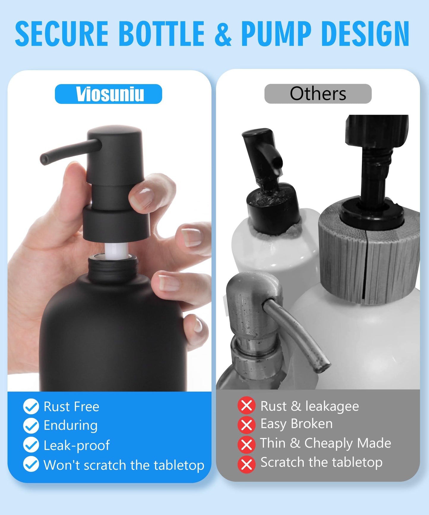 Viosuniu Black Ceramic Soap Dispenser for Bathroom and Kitchen, 2 Pack