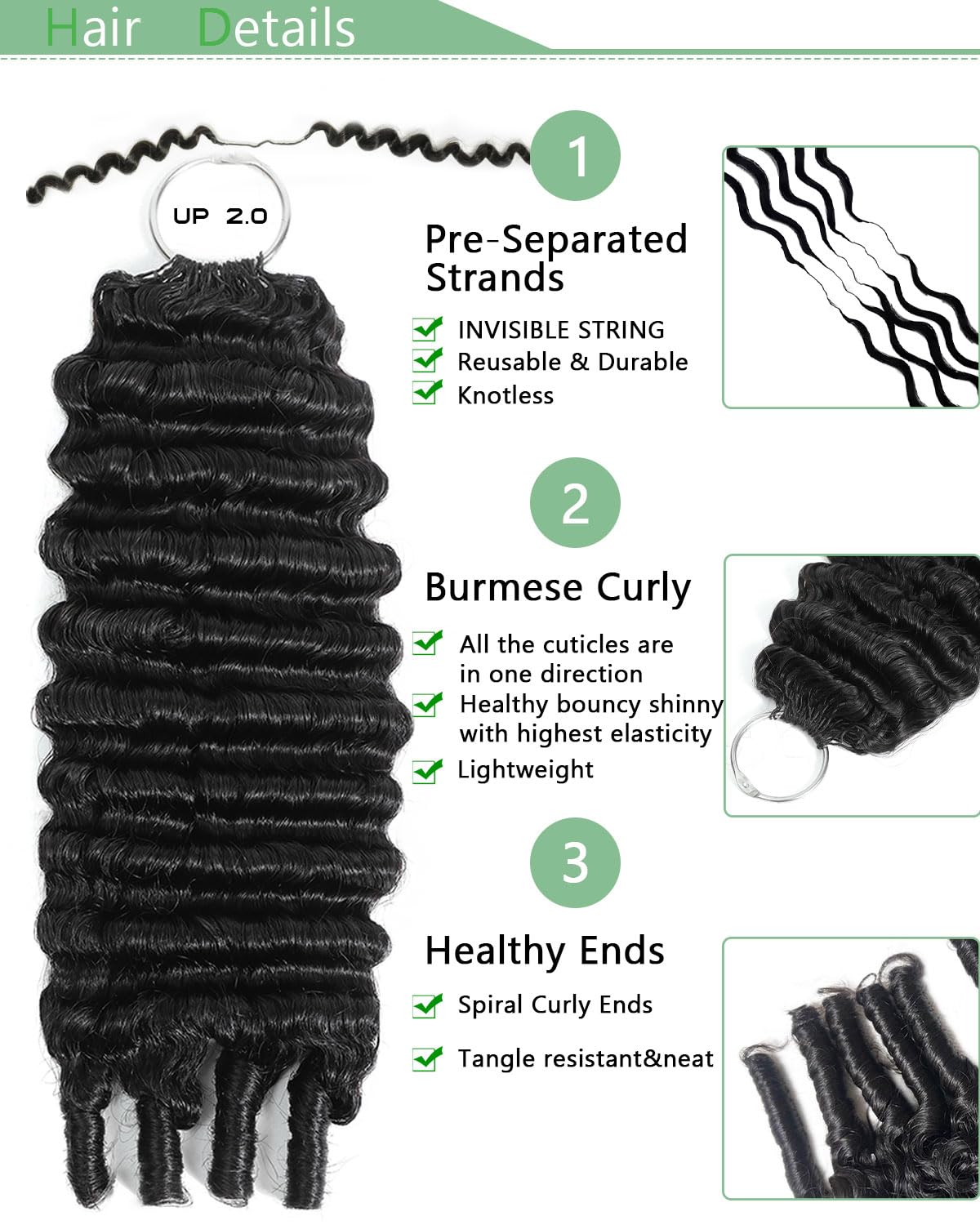 CindiRiver Burmese Curly Human Crochet Hair 20 Inch 120g Knotless Pre-Separated Feather Crochet Real Human Hair Lightweight Reusable Remy Hair Extensions with Spiral End