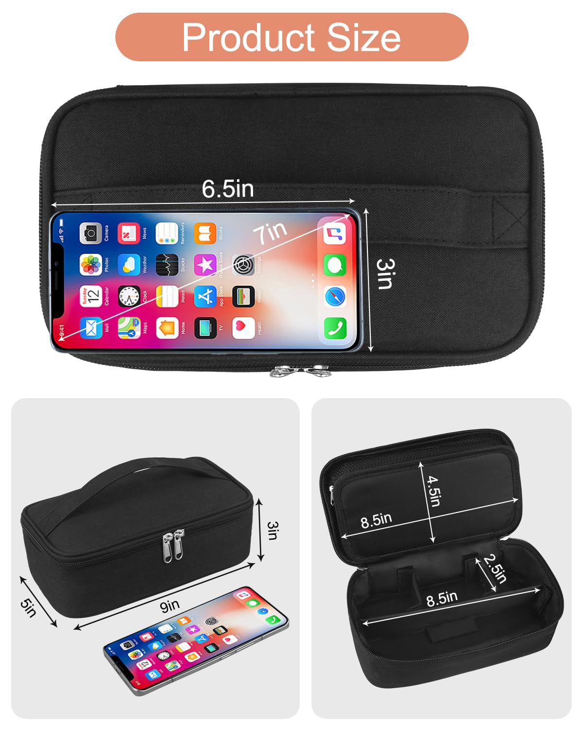 Meiiy Barber Tool Bag, Hair Clipper Bag Hair Cutting Scissors Storage Bag Shaving Kits Haircut Accessories Organizer Bag Gift for Women (Black)