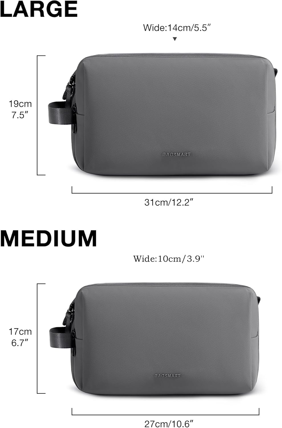 Toiletry Bag for Men - Water-Resistant Travel Organizer Dopp Kit | Grey Medium Size