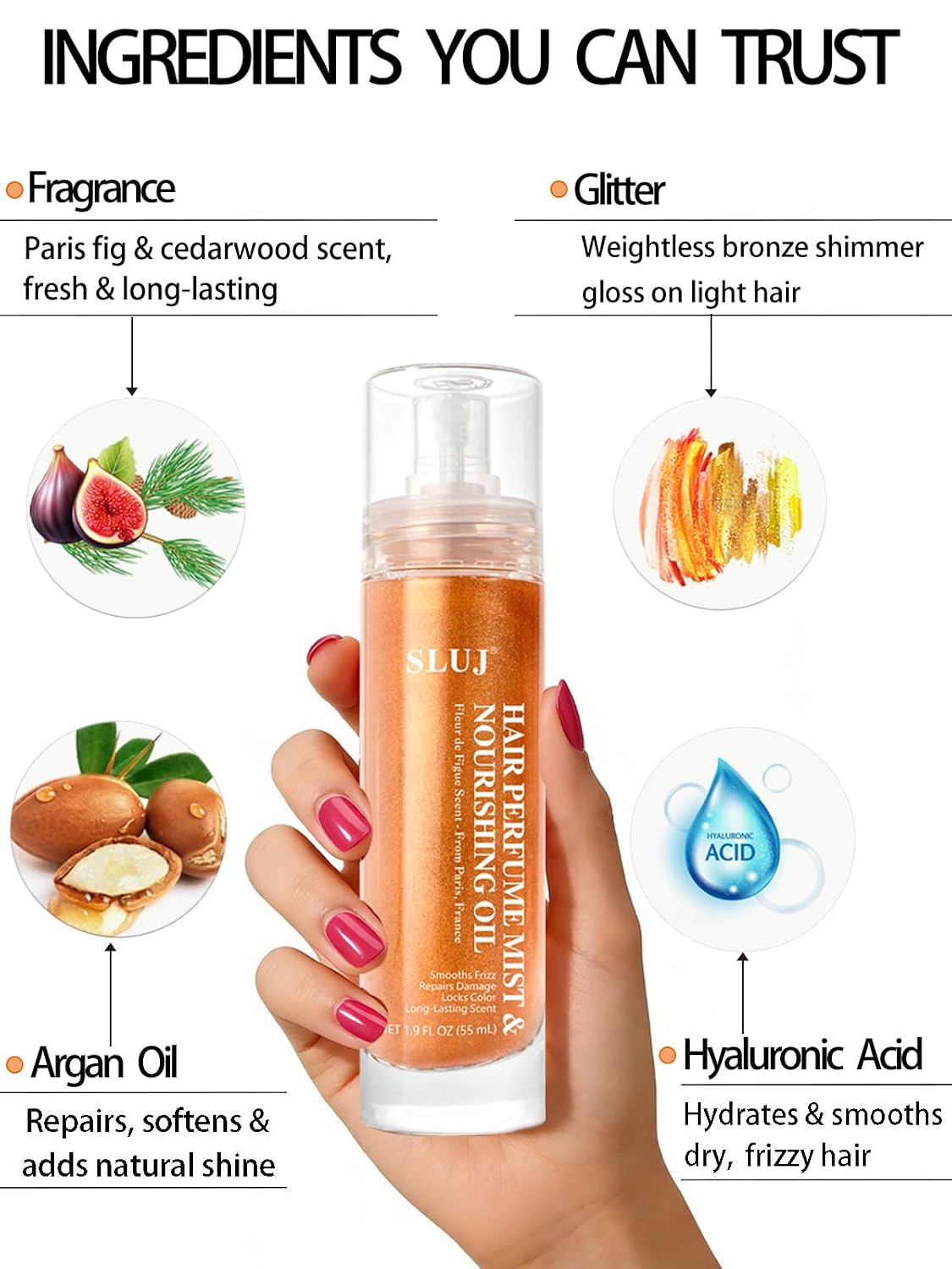 Hair Perfume for Women - Lightweight Summer Fragrance Mist with Argan Oil & Bronze Shimmer | 50ml