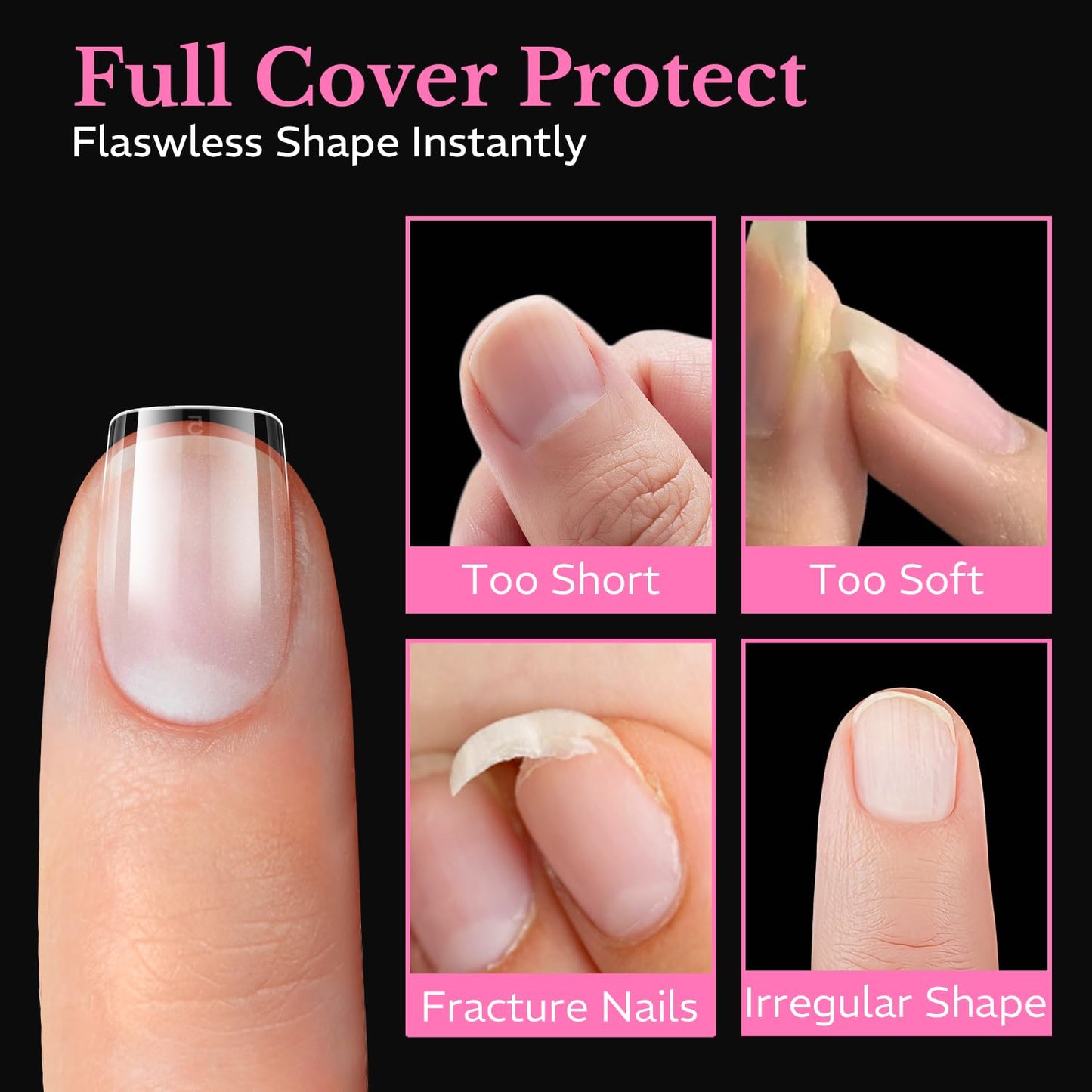 Extra Short Square Nail Tips, 600pcs Pre Etched Soft Gel Nail Tips 15Sizes Acrylic Fake Nails Half Matte Full Cover Clear Press On False Nail Extensions for DIY Manicure at Home Nail Art
