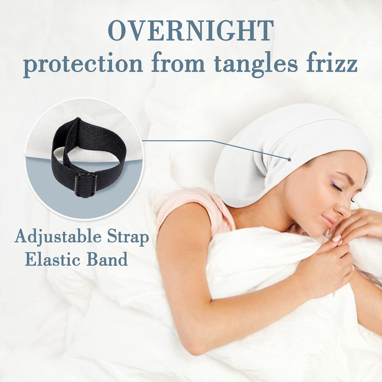 Mulberry Silk Bonnet for Sleeping - Real Silk Sleep Cap for Curly Hair & Braids | White